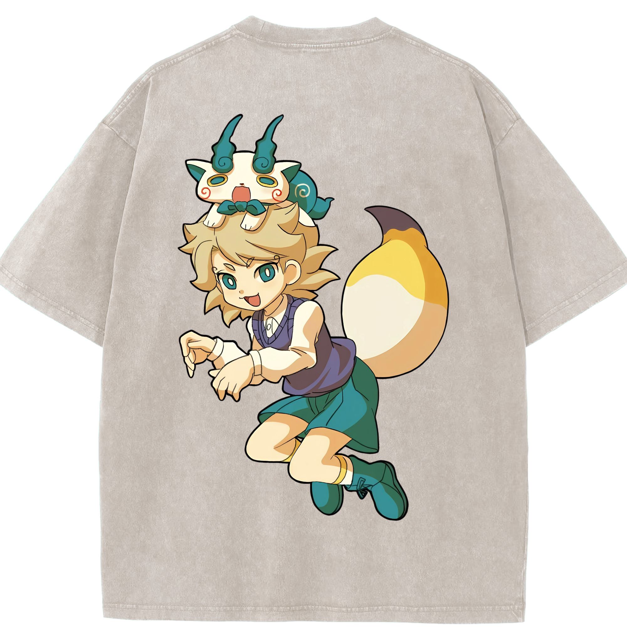 （画像用） 妖怪ウォッチ Yo-kai Watch 綿100% ヴィンテージ風 半袖Tシャツ（背面プリント）