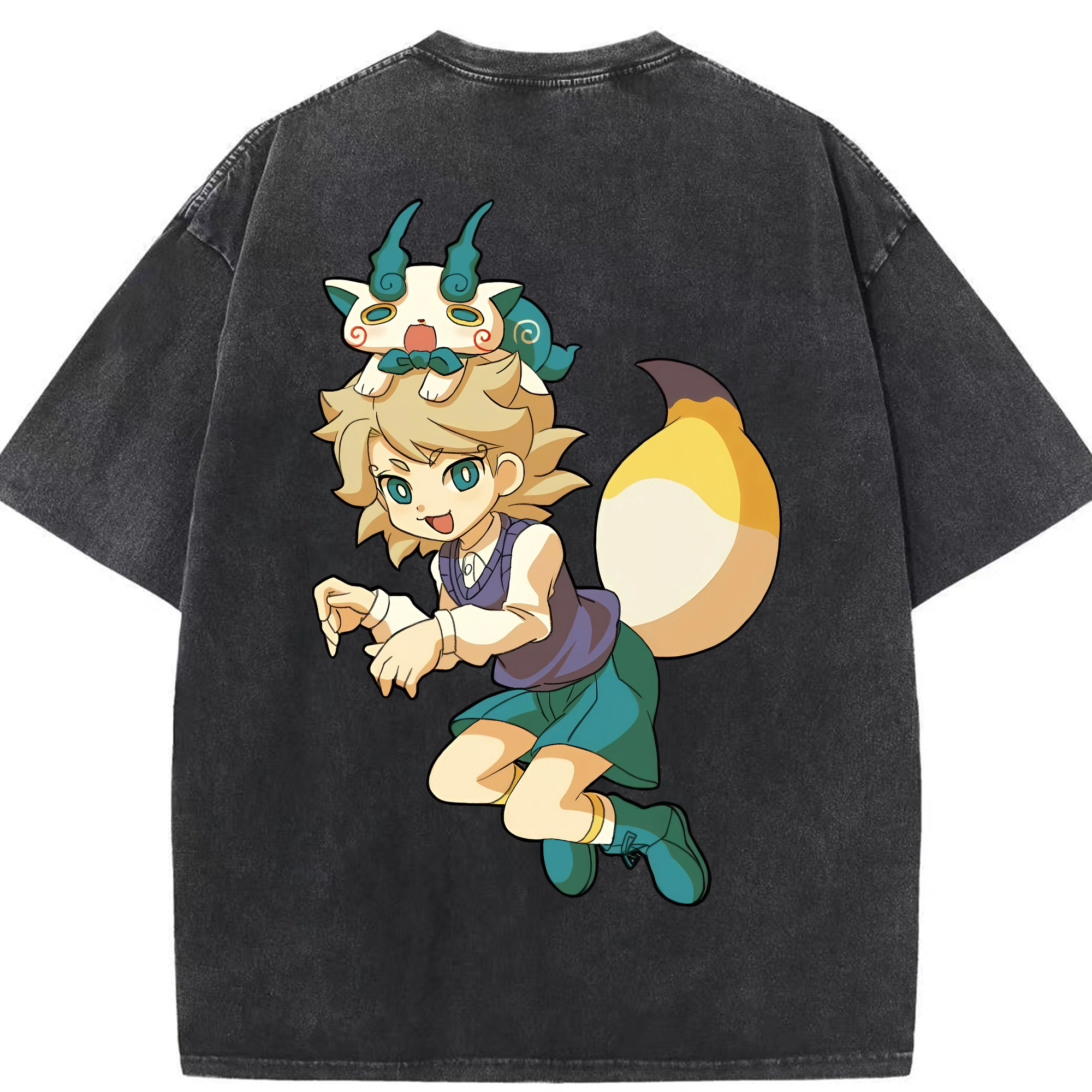 （画像用） 妖怪ウォッチ Yo-kai Watch 綿100% ヴィンテージ風 半袖Tシャツ（背面プリント）