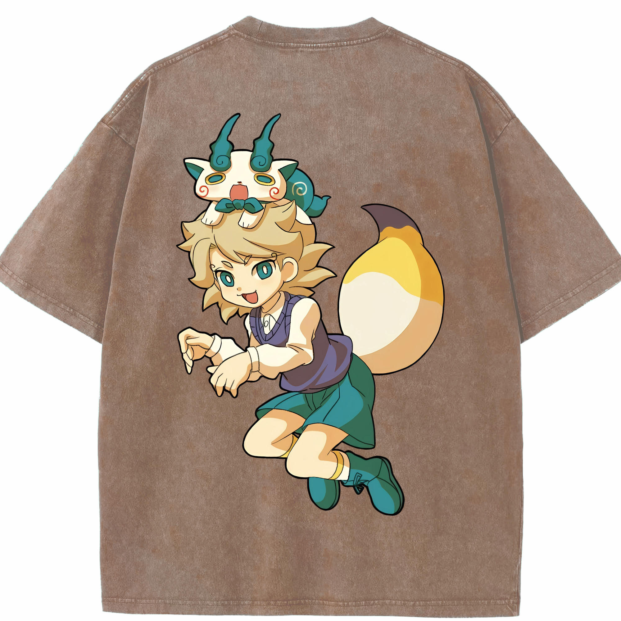 （画像用） 妖怪ウォッチ Yo-kai Watch 綿100% ヴィンテージ風 半袖Tシャツ（背面プリント）