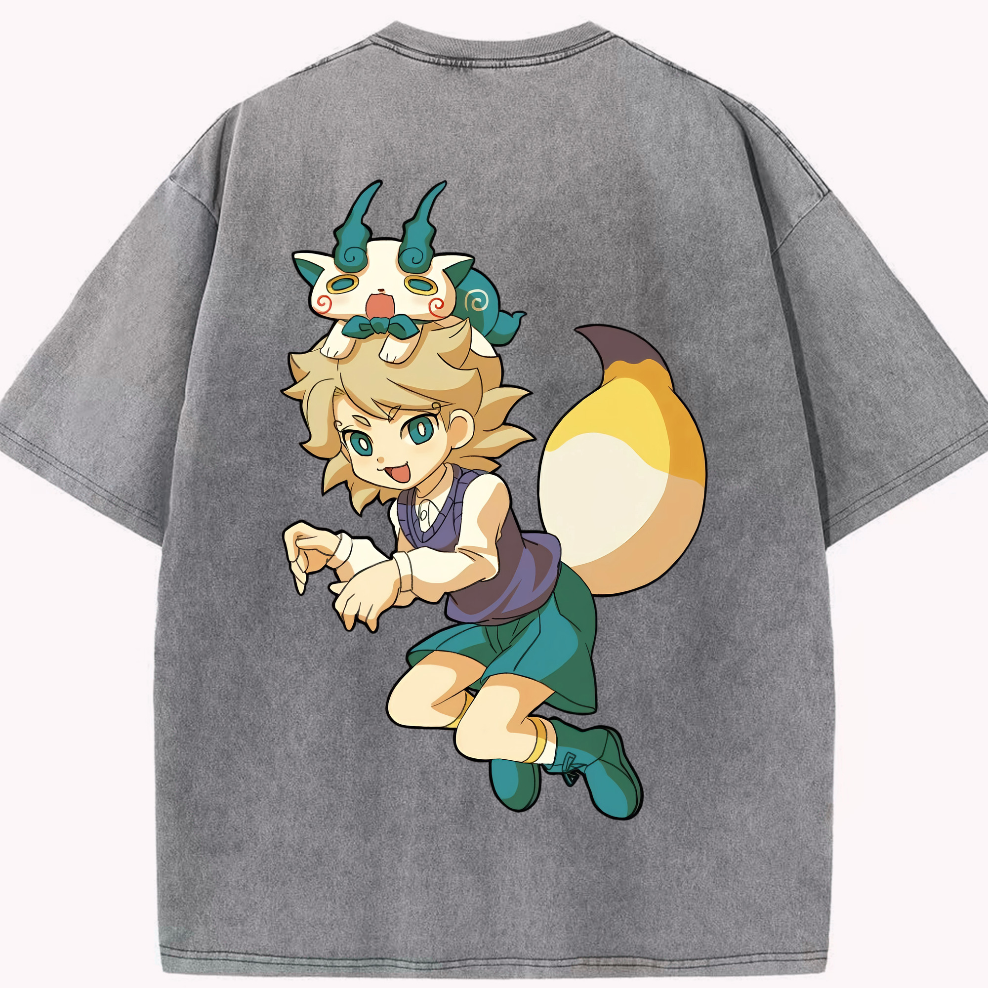 （画像用） 妖怪ウォッチ Yo-kai Watch 綿100% ヴィンテージ風 半袖Tシャツ（背面プリント）