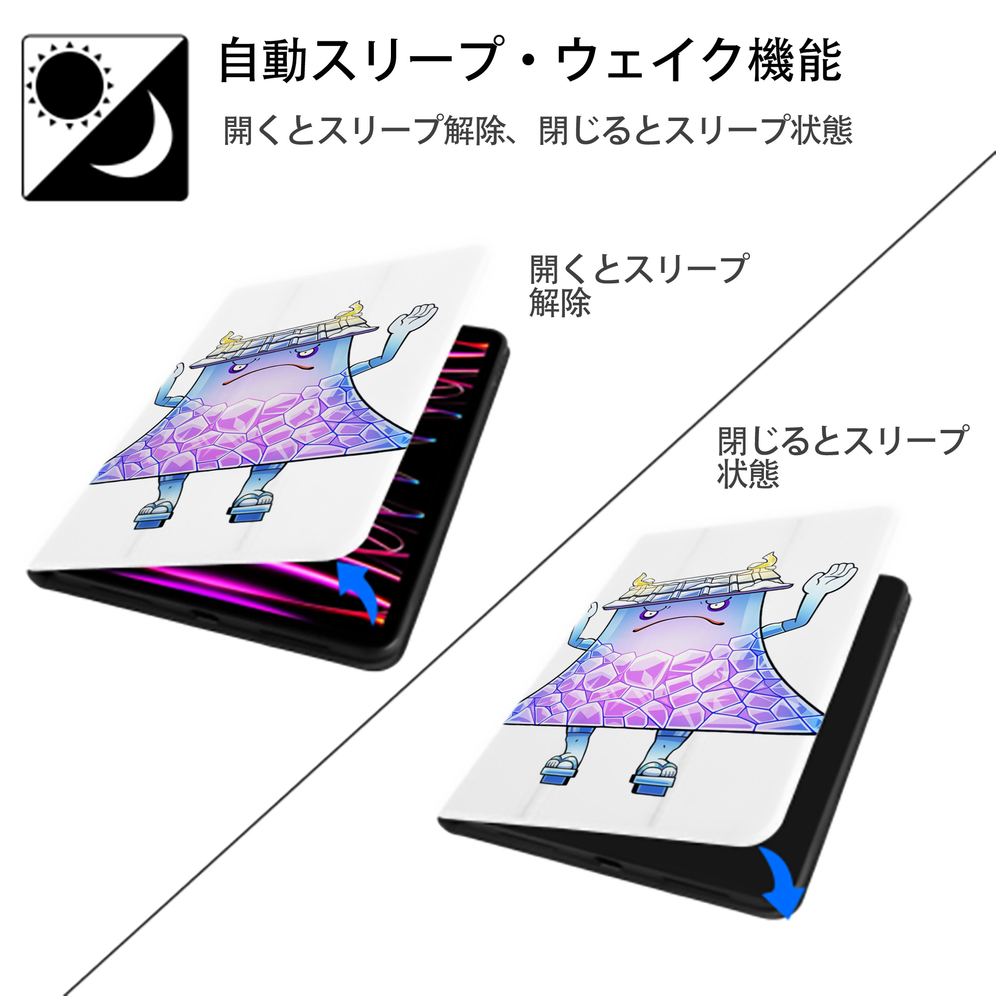 妖怪ウォッチ Yo-kai Watch IPad ケース ペン収納付き 三つ折りスタンド PUレザー×シリコン 対応機種9.5/10.5/10.9インチ
