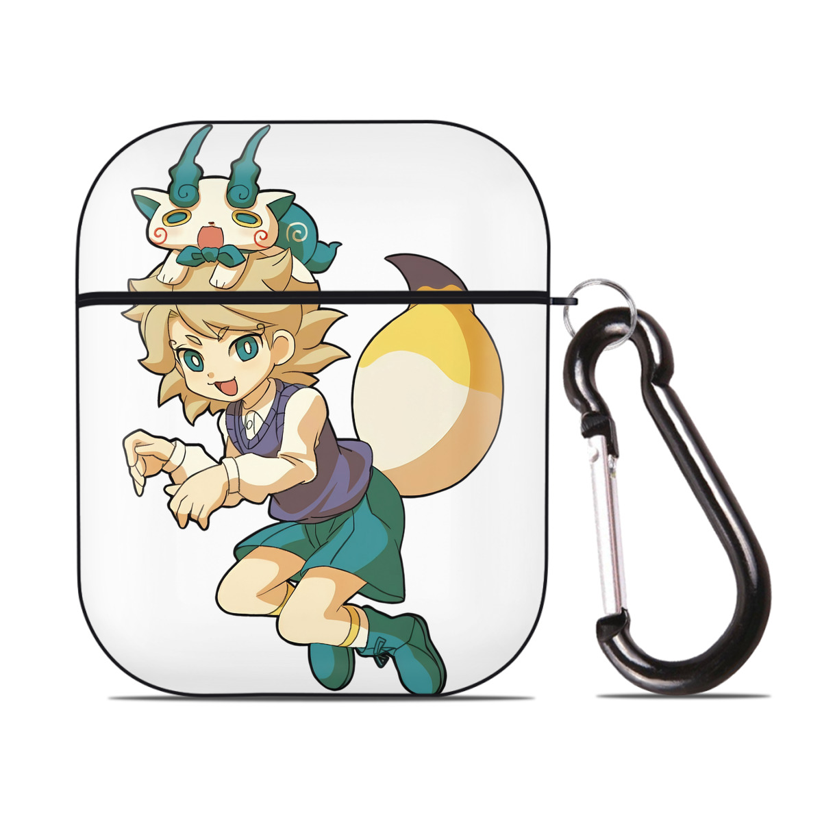 （画像用） 妖怪ウォッチ Yo-kai Watch AirPods 第2世代保護ケース ハードシェル ブラック 耐衝撃・防指紋・カラビナ付き