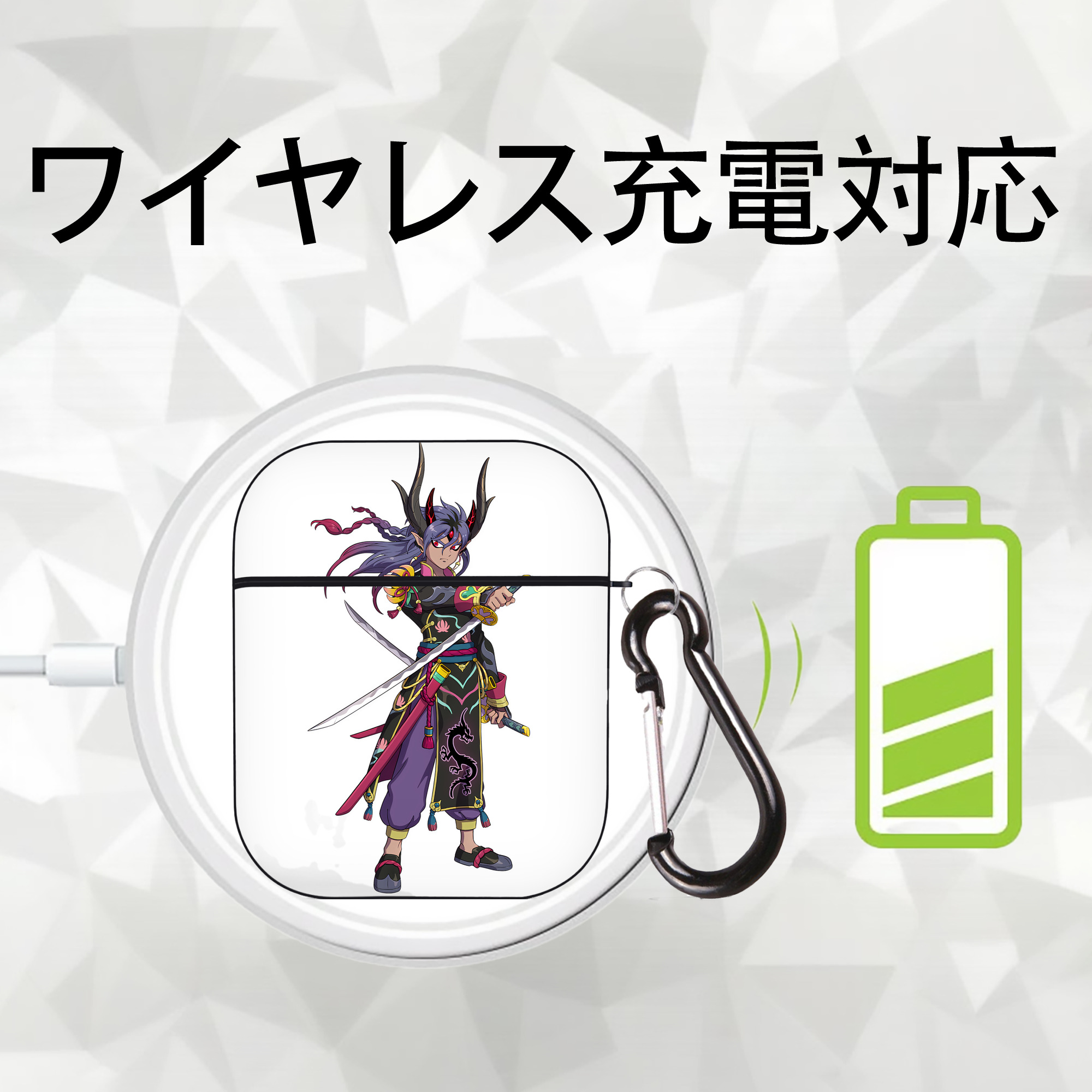 妖怪ウォッチ Yo-kai Watch AirPods 第2世代保護ケース ハードシェル ブラック 耐衝撃・防指紋・カラビナ付き