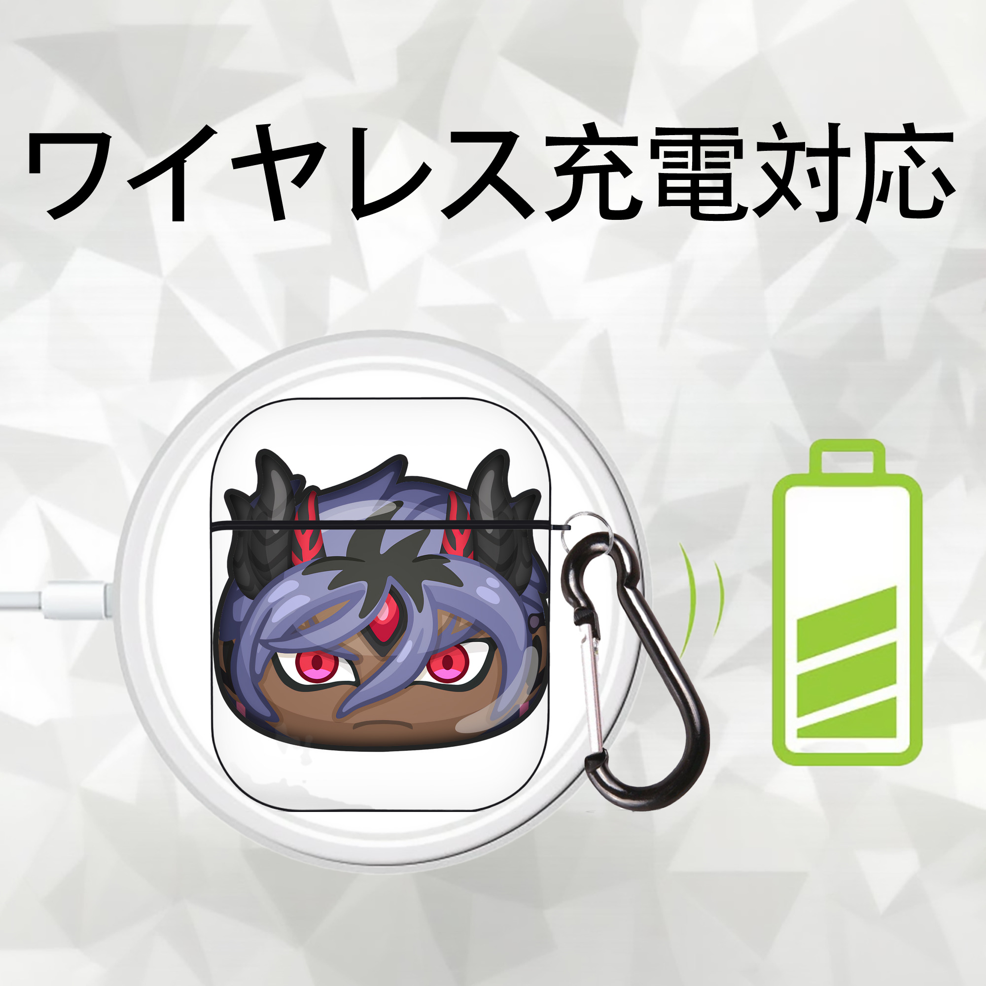 妖怪ウォッチ Yo-kai Watch AirPods 第2世代保護ケース ハードシェル ブラック 耐衝撃・防指紋・カラビナ付き