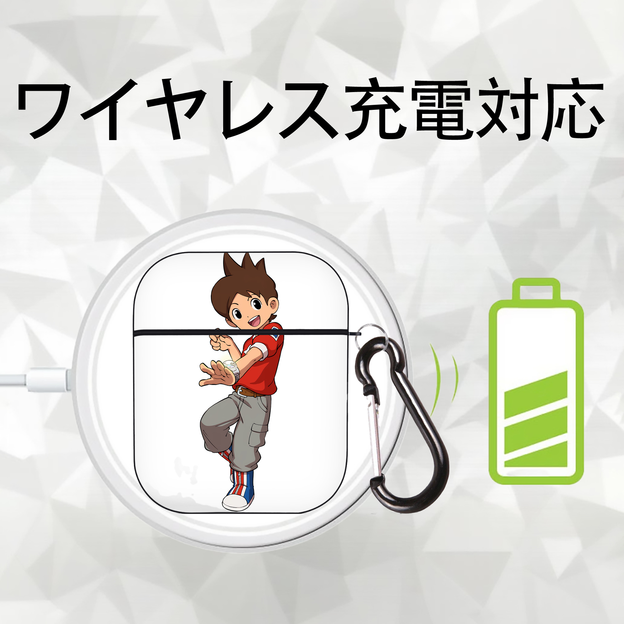 妖怪ウォッチ Yo-kai Watch AirPods 第2世代保護ケース ハードシェル ブラック 耐衝撃・防指紋・カラビナ付き