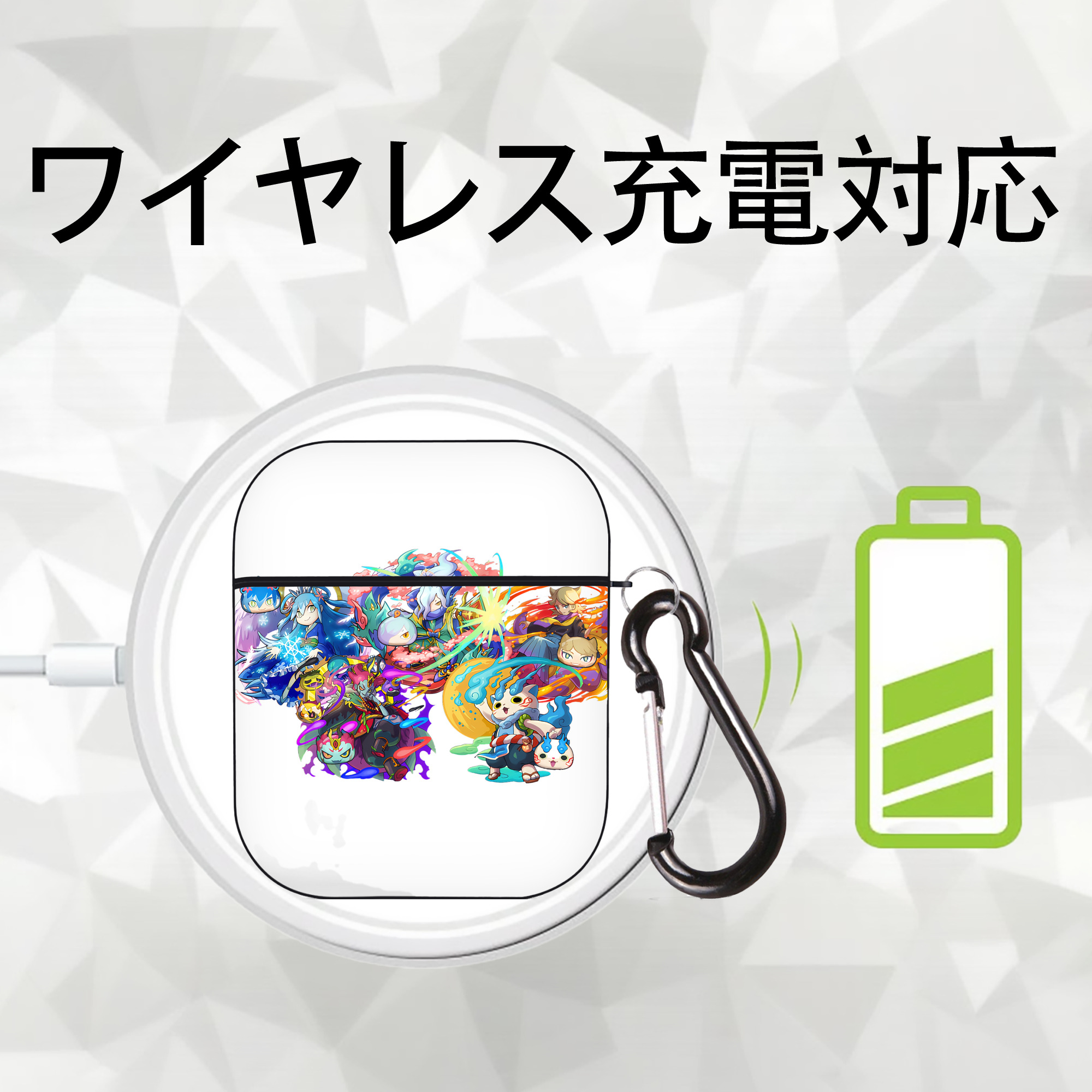 妖怪ウォッチ Yo-kai Watch AirPods 第2世代保護ケース ハードシェル ブラック 耐衝撃・防指紋・カラビナ付き