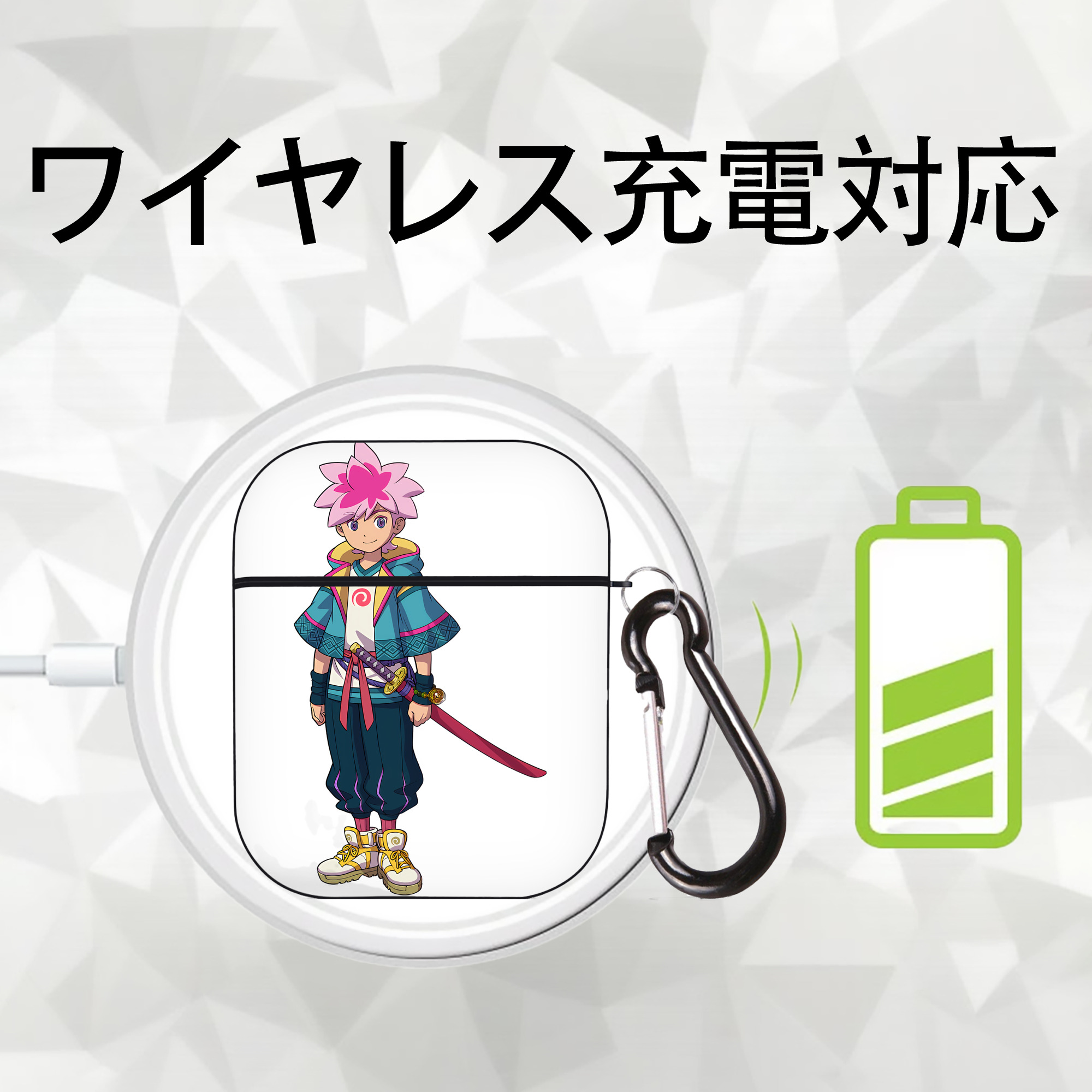 妖怪ウォッチ Yo-kai Watch AirPods 第2世代保護ケース ハードシェル ブラック 耐衝撃・防指紋・カラビナ付き
