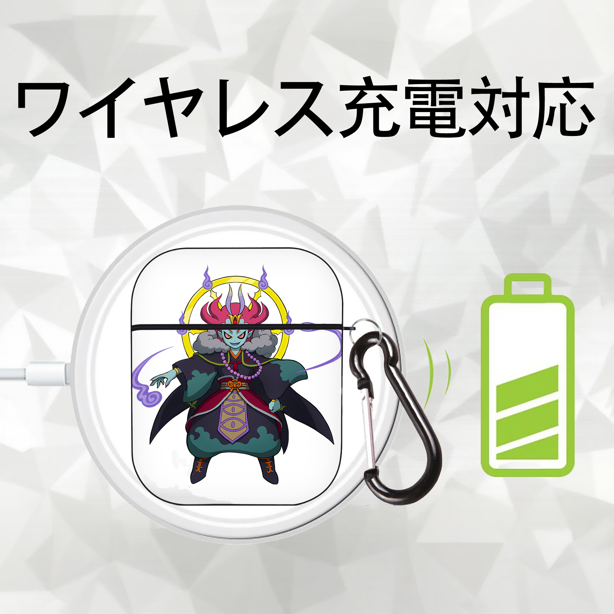 妖怪ウォッチ Yo-kai Watch AirPods 第2世代保護ケース ハードシェル ブラック 耐衝撃・防指紋・カラビナ付き