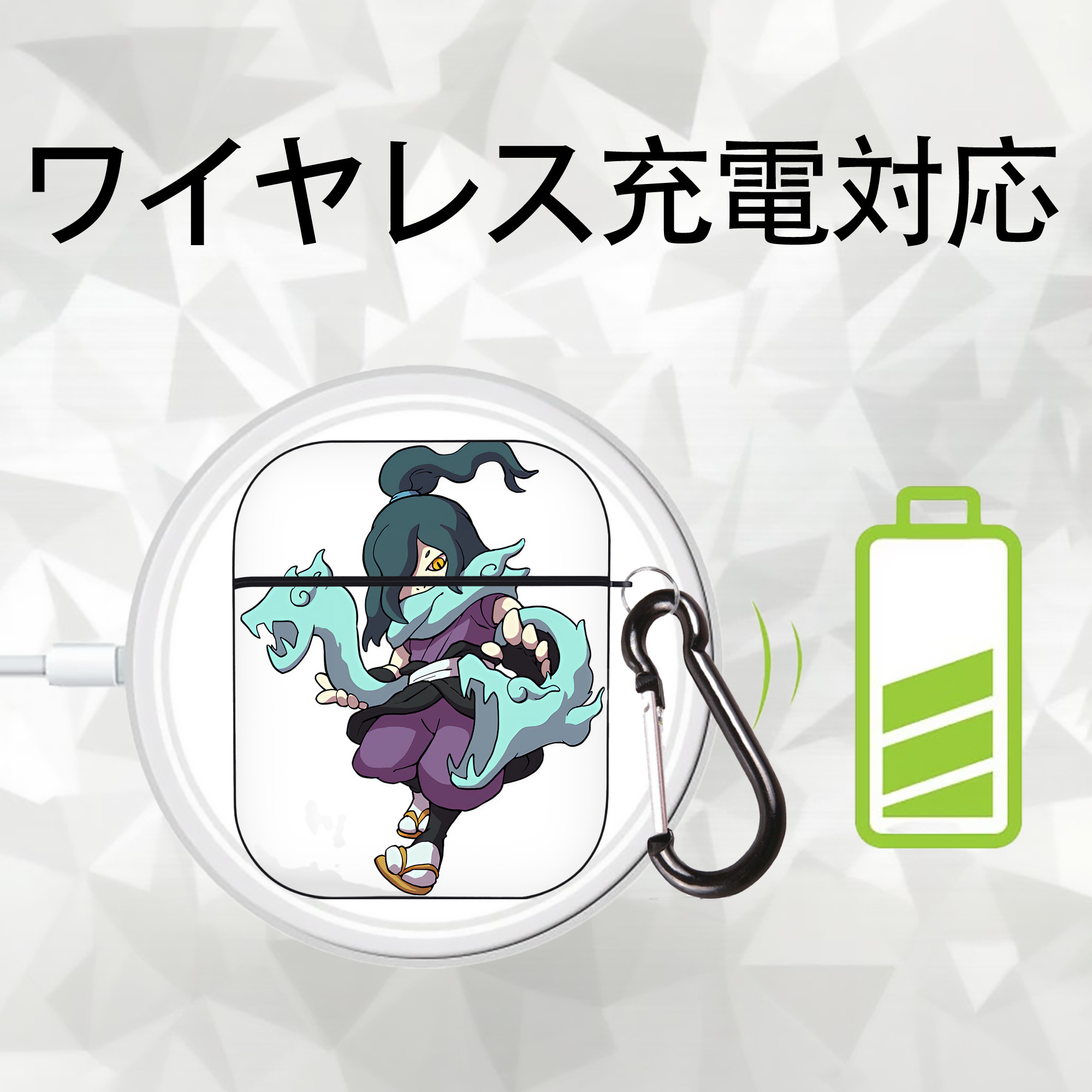 妖怪ウォッチ Yo-kai Watch AirPods 第2世代保護ケース ハードシェル ブラック 耐衝撃・防指紋・カラビナ付き