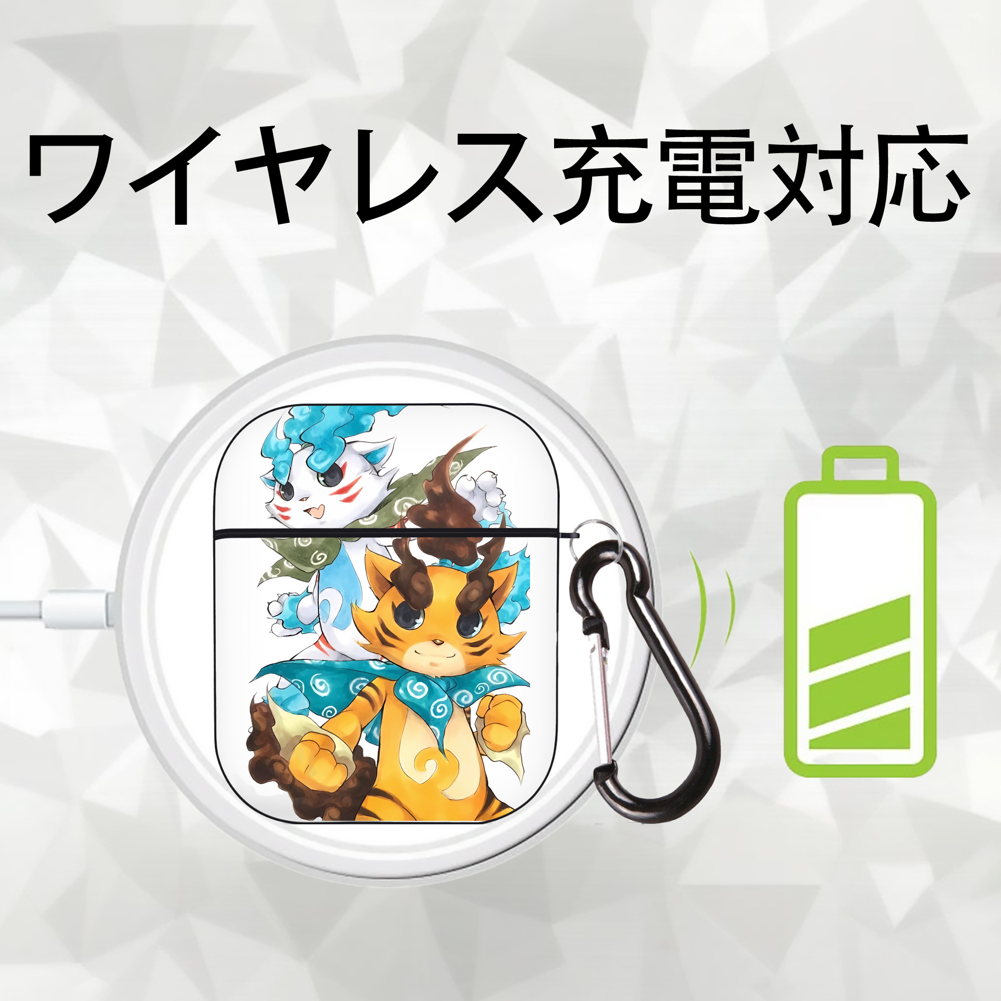 妖怪ウォッチ Yo-kai Watch AirPods 第2世代保護ケース ハードシェル ブラック 耐衝撃・防指紋・カラビナ付き