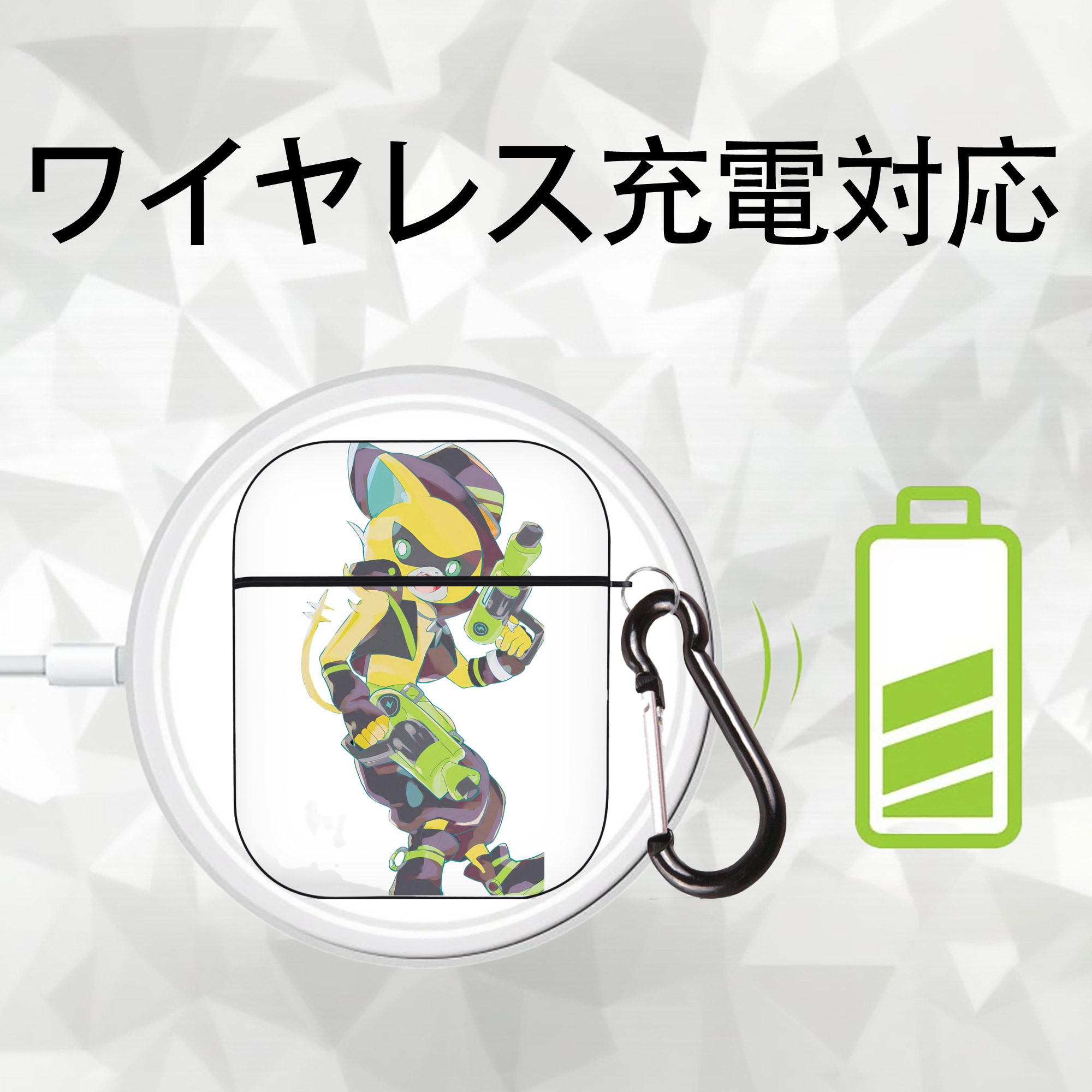 妖怪ウォッチ Yo-kai Watch AirPods 第2世代保護ケース ハードシェル ブラック 耐衝撃・防指紋・カラビナ付き