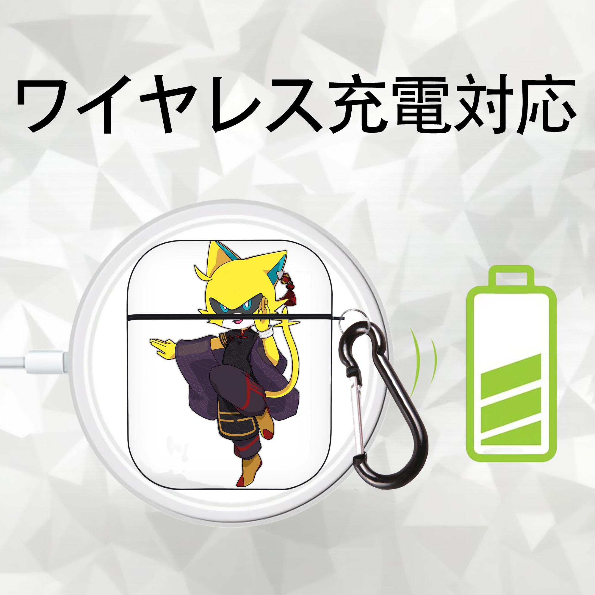 妖怪ウォッチ Yo-kai Watch AirPods 第2世代保護ケース ハードシェル ブラック 耐衝撃・防指紋・カラビナ付き