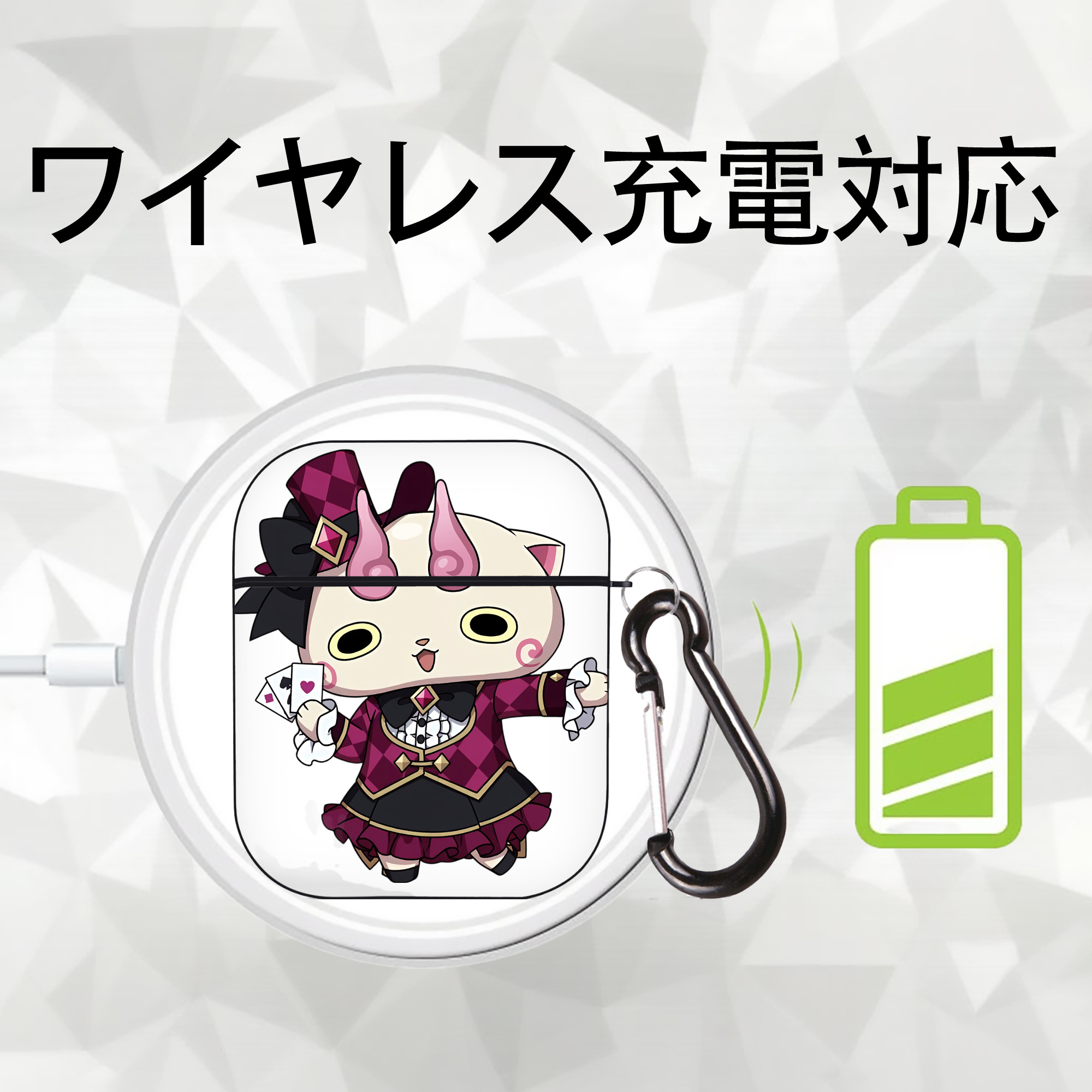 妖怪ウォッチ Yo-kai Watch AirPods 第2世代保護ケース ハードシェル ブラック 耐衝撃・防指紋・カラビナ付き