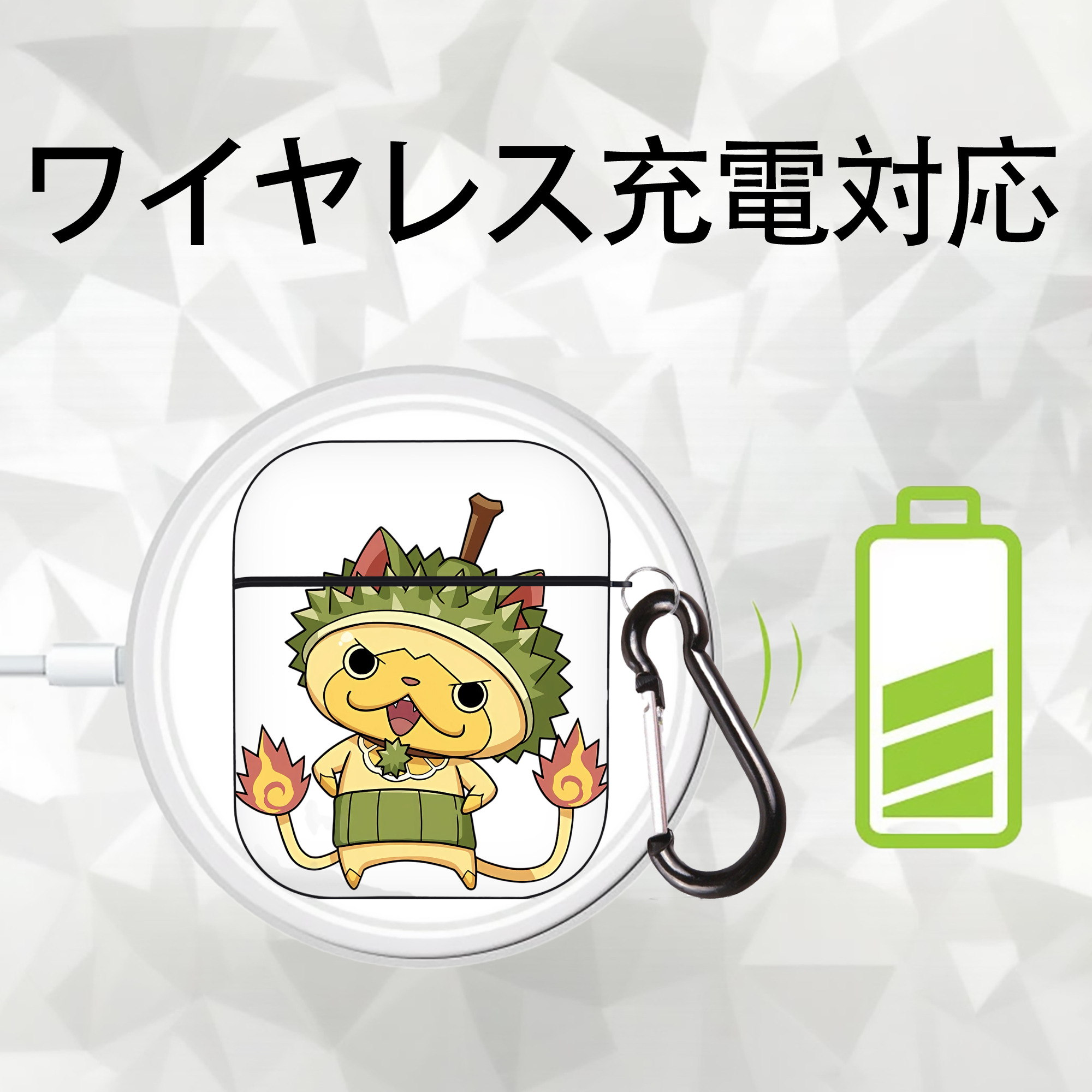 妖怪ウォッチ Yo-kai Watch AirPods 第2世代保護ケース ハードシェル ブラック 耐衝撃・防指紋・カラビナ付き
