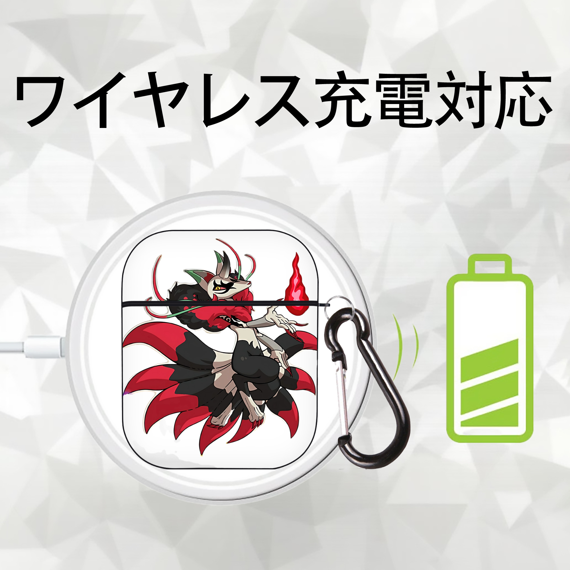 妖怪ウォッチ Yo-kai Watch AirPods 第2世代保護ケース ハードシェル ブラック 耐衝撃・防指紋・カラビナ付き