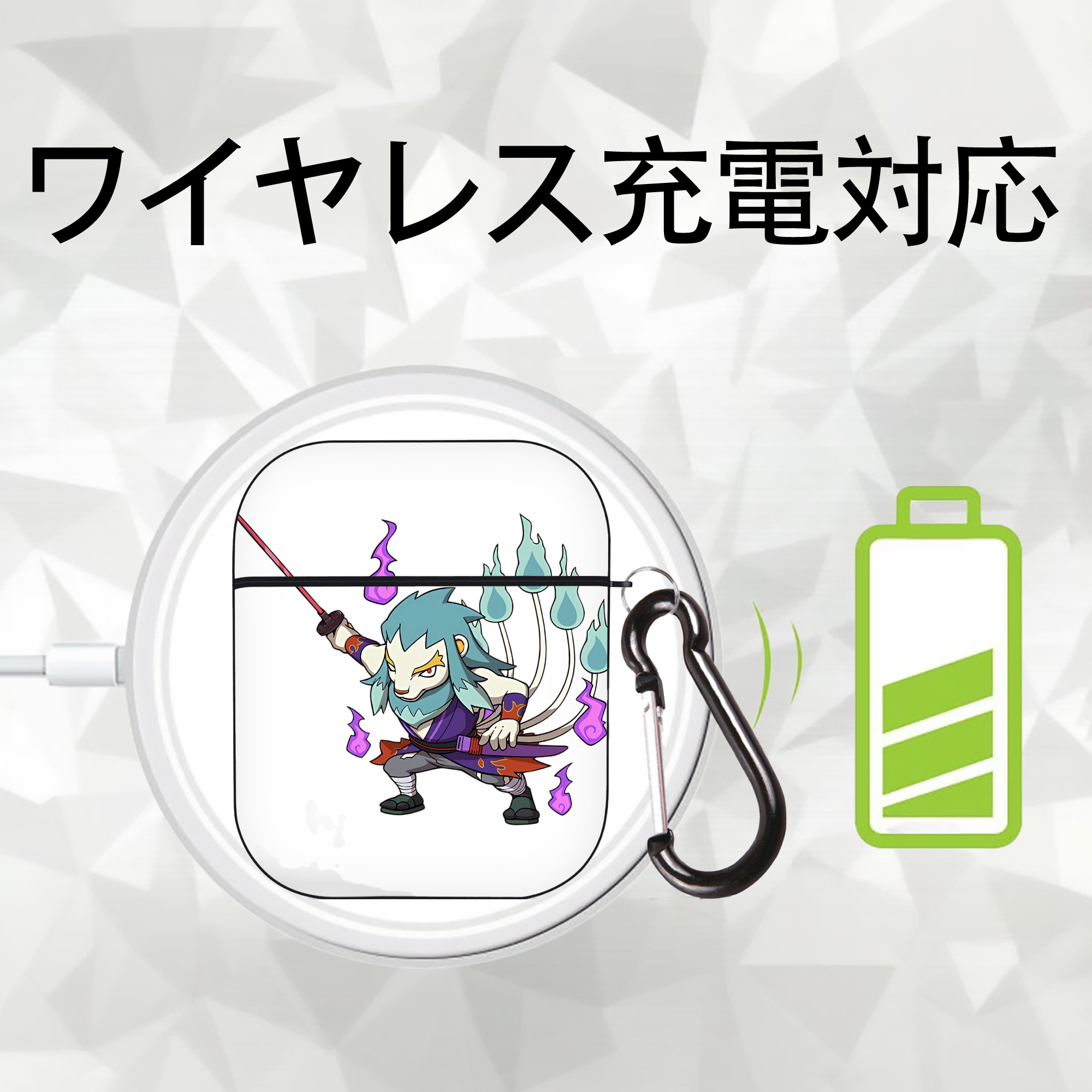 妖怪ウォッチ Yo-kai Watch AirPods 第2世代保護ケース ハードシェル ブラック 耐衝撃・防指紋・カラビナ付き