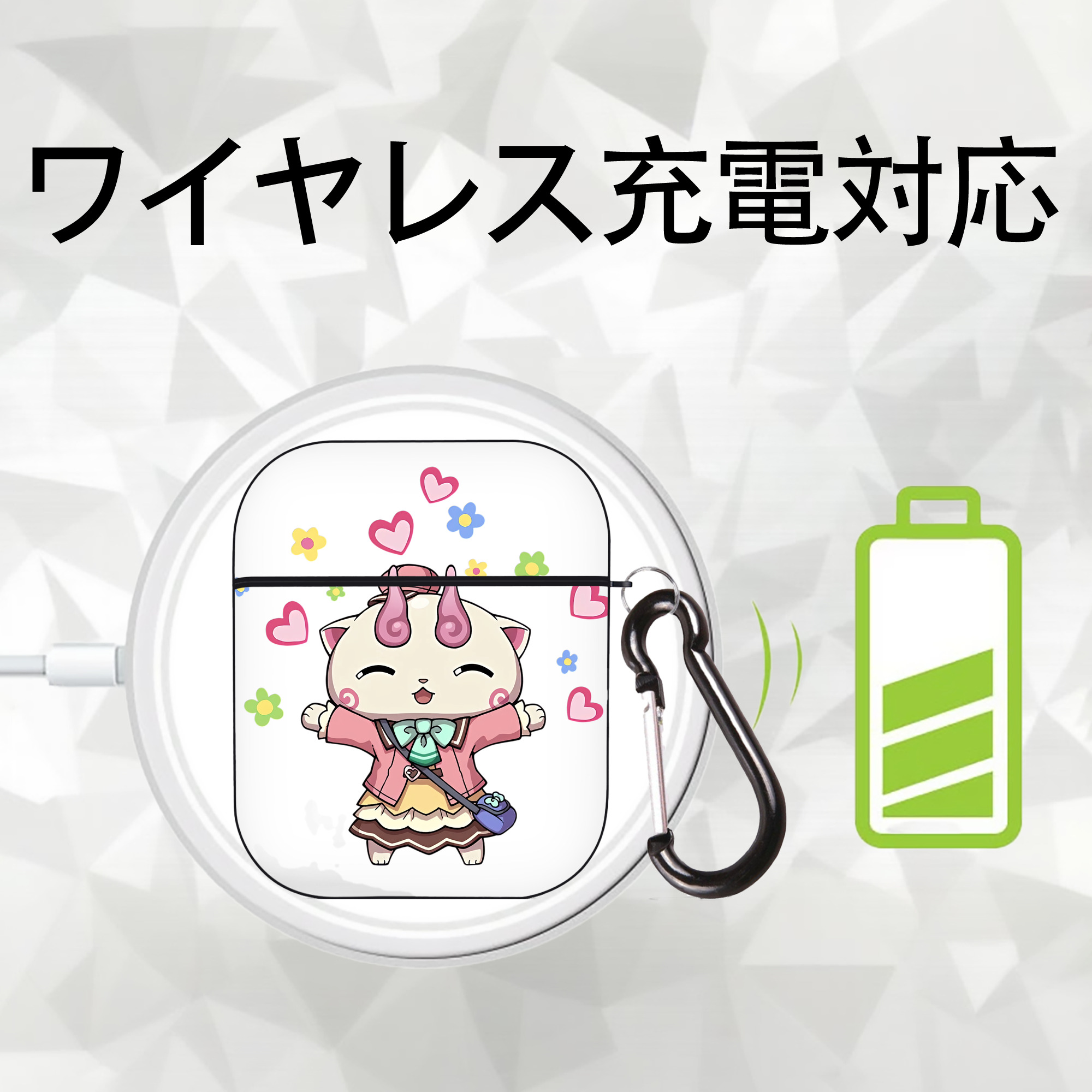 妖怪ウォッチ Yo-kai Watch AirPods 第2世代保護ケース ハードシェル ブラック 耐衝撃・防指紋・カラビナ付き