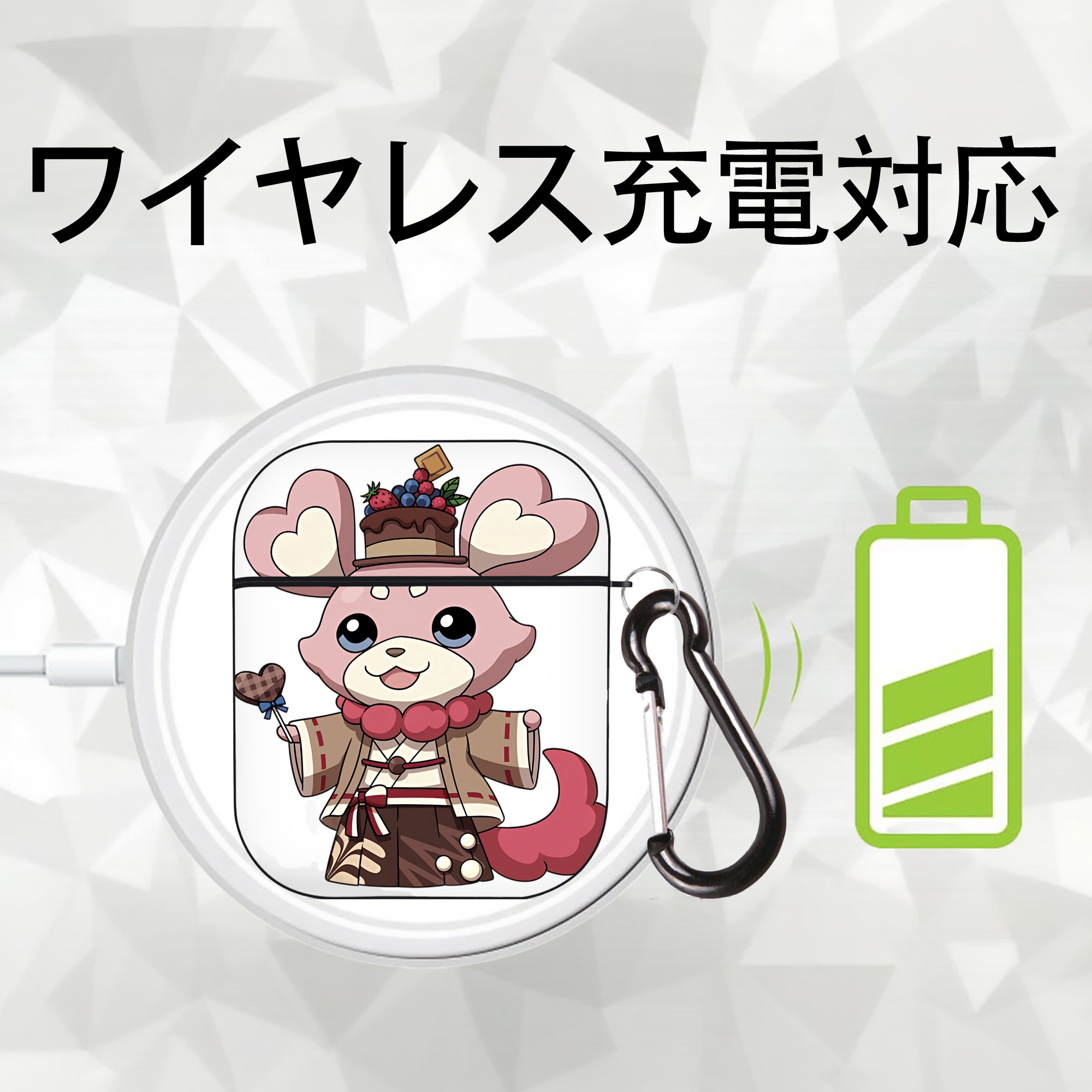 妖怪ウォッチ Yo-kai Watch AirPods 第2世代保護ケース ハードシェル ブラック 耐衝撃・防指紋・カラビナ付き