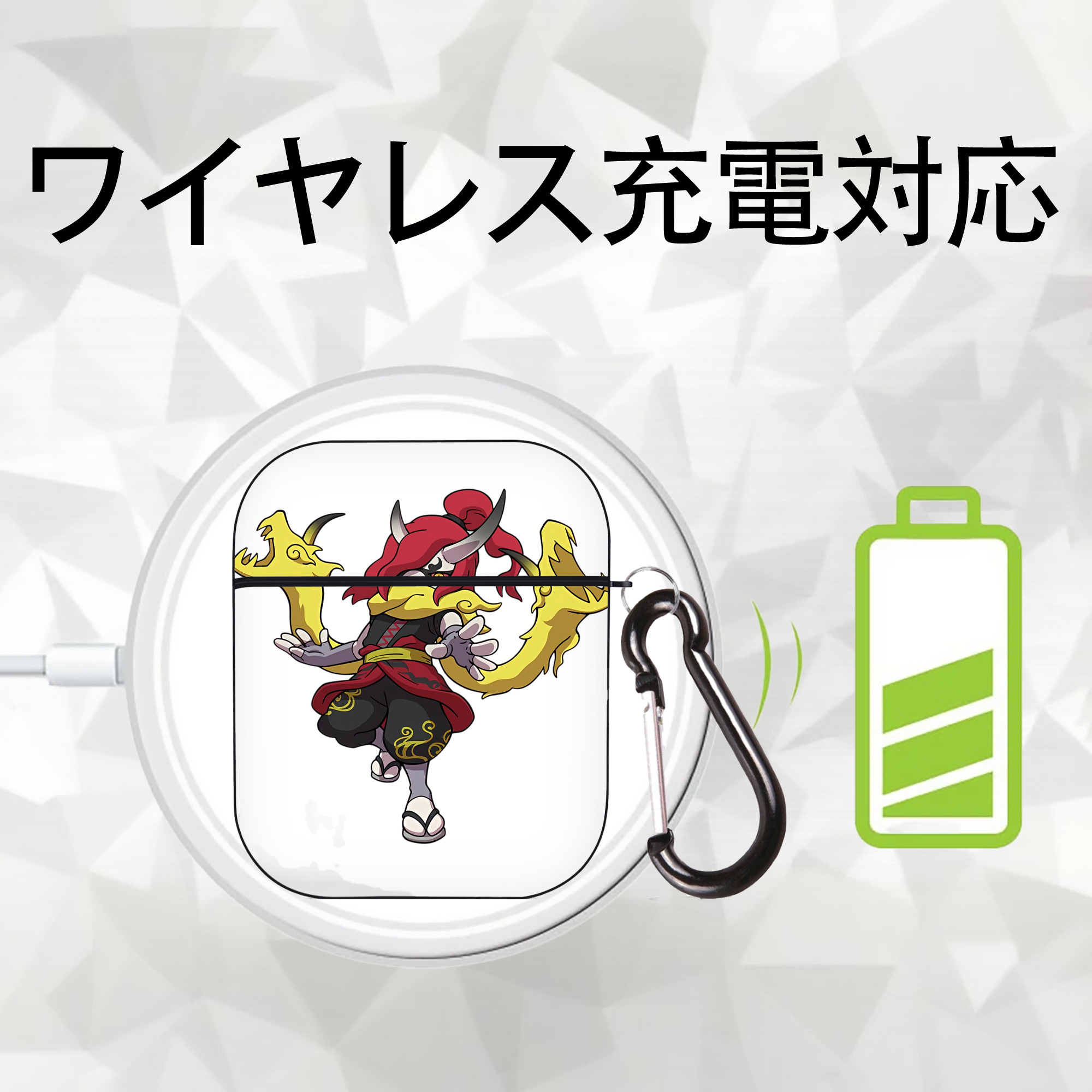 妖怪ウォッチ Yo-kai Watch AirPods 第2世代保護ケース ハードシェル ブラック 耐衝撃・防指紋・カラビナ付き