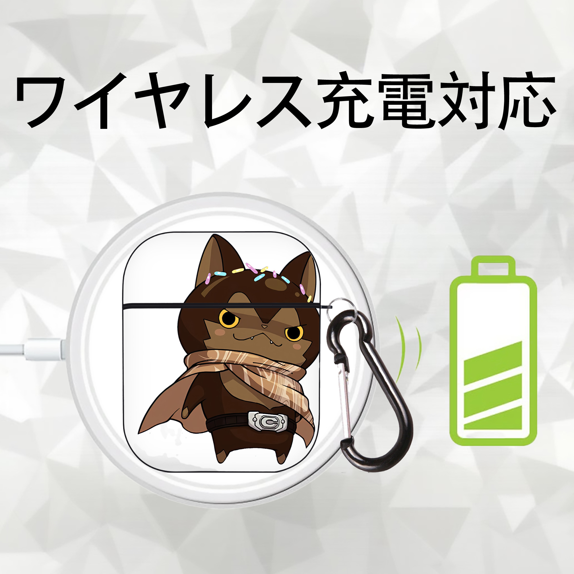 妖怪ウォッチ Yo-kai Watch AirPods 第2世代保護ケース ハードシェル ブラック 耐衝撃・防指紋・カラビナ付き