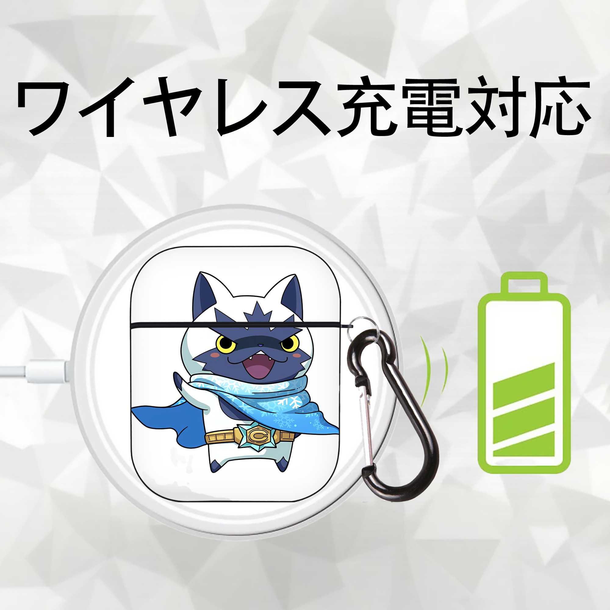 妖怪ウォッチ Yo-kai Watch AirPods 第2世代保護ケース ハードシェル ブラック 耐衝撃・防指紋・カラビナ付き