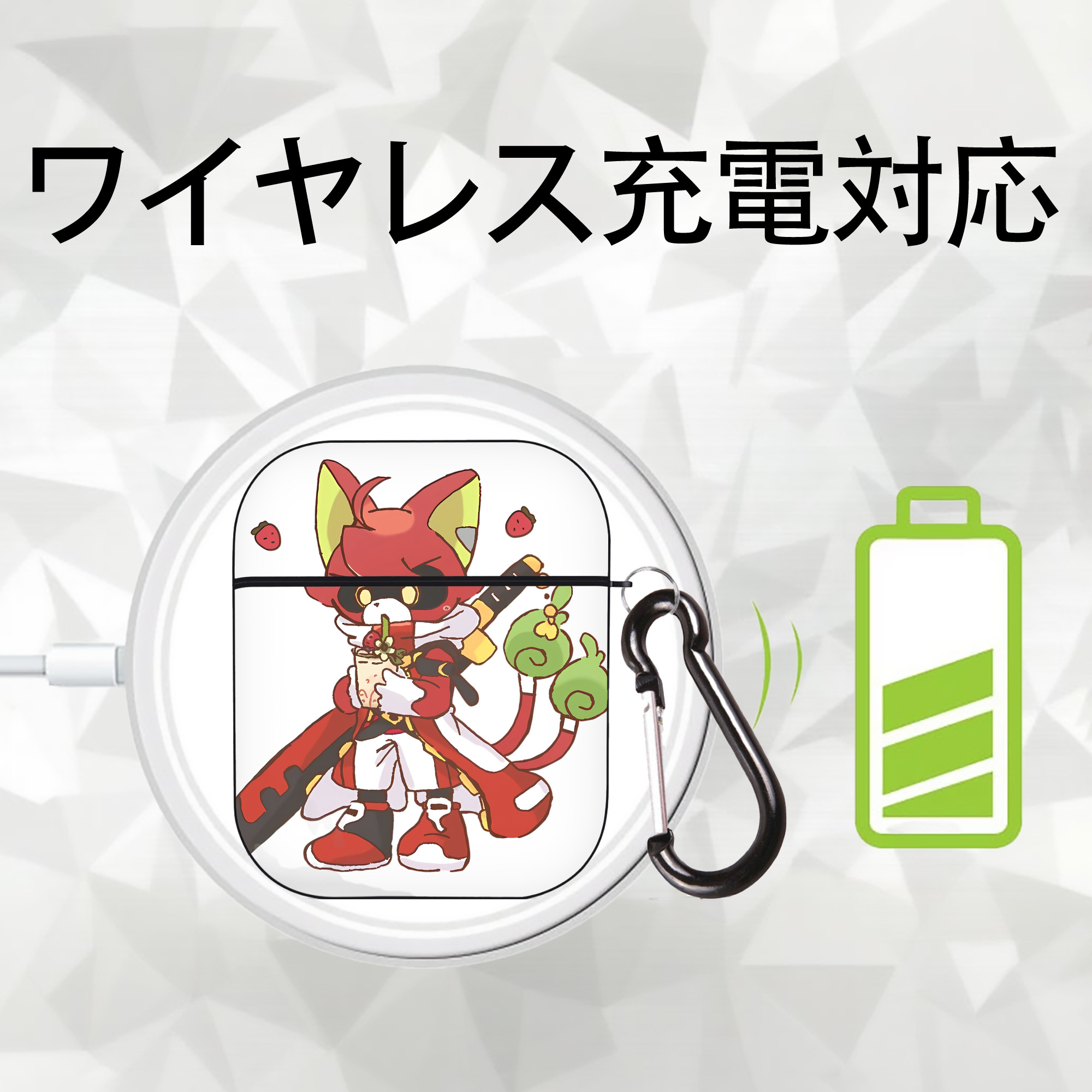 妖怪ウォッチ Yo-kai Watch AirPods 第2世代保護ケース ハードシェル ブラック 耐衝撃・防指紋・カラビナ付き