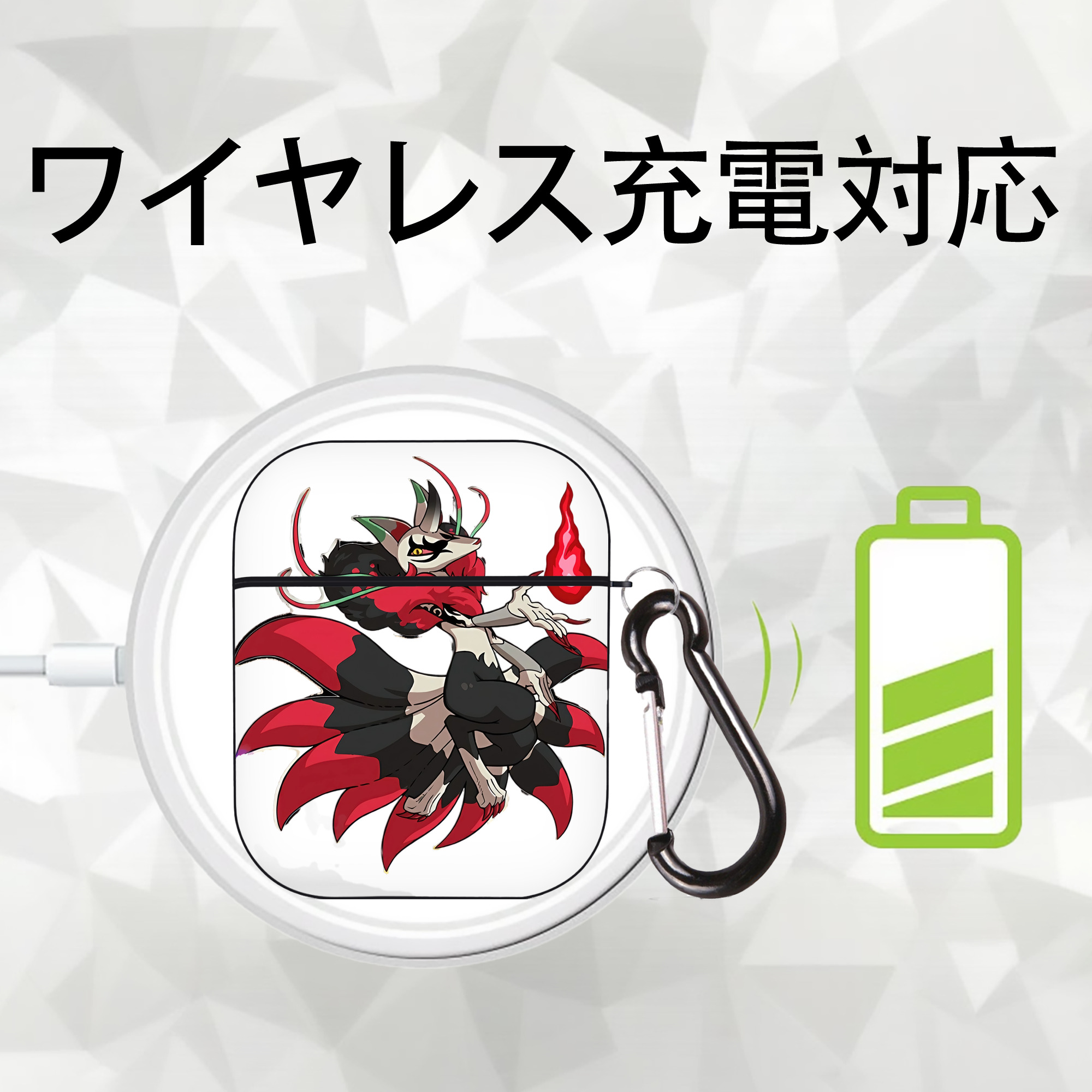 妖怪ウォッチ Yo-kai Watch AirPods 第2世代保護ケース ハードシェル ブラック 耐衝撃・防指紋・カラビナ付き