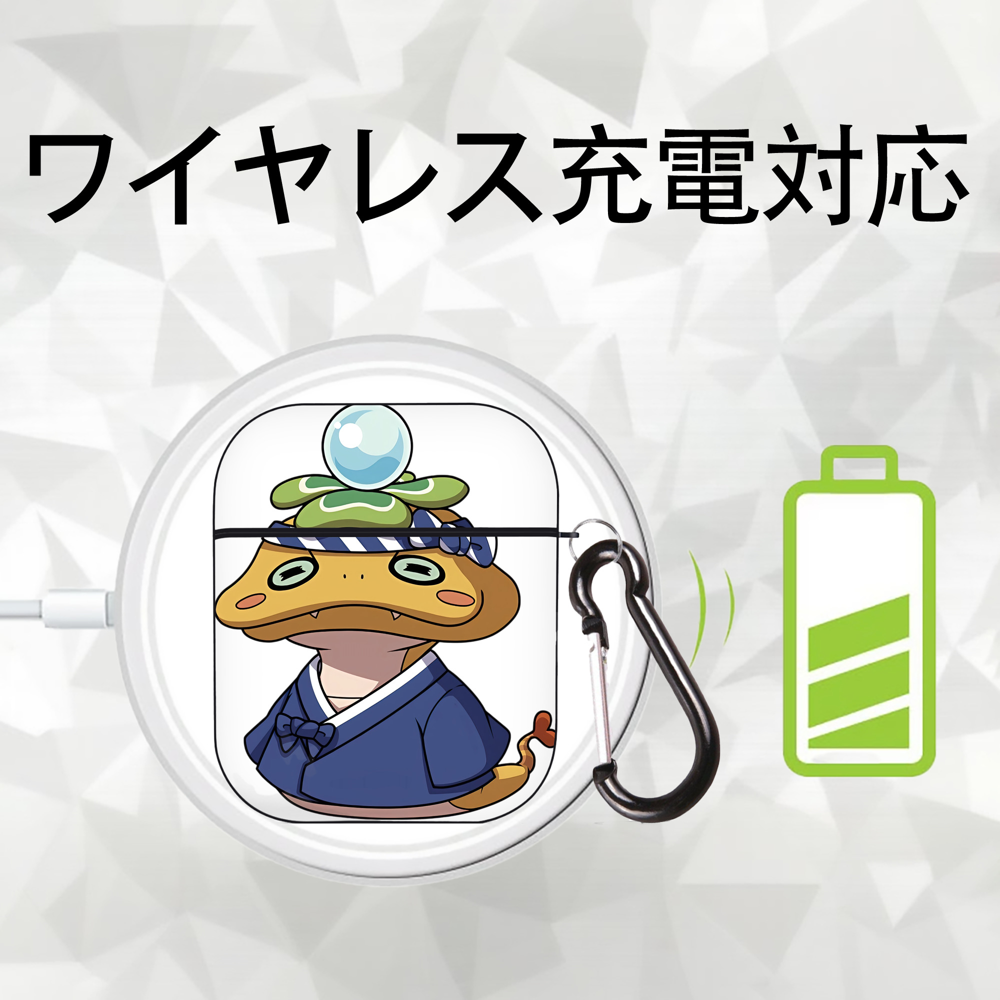妖怪ウォッチ Yo-kai Watch AirPods 第2世代保護ケース ハードシェル ブラック 耐衝撃・防指紋・カラビナ付き