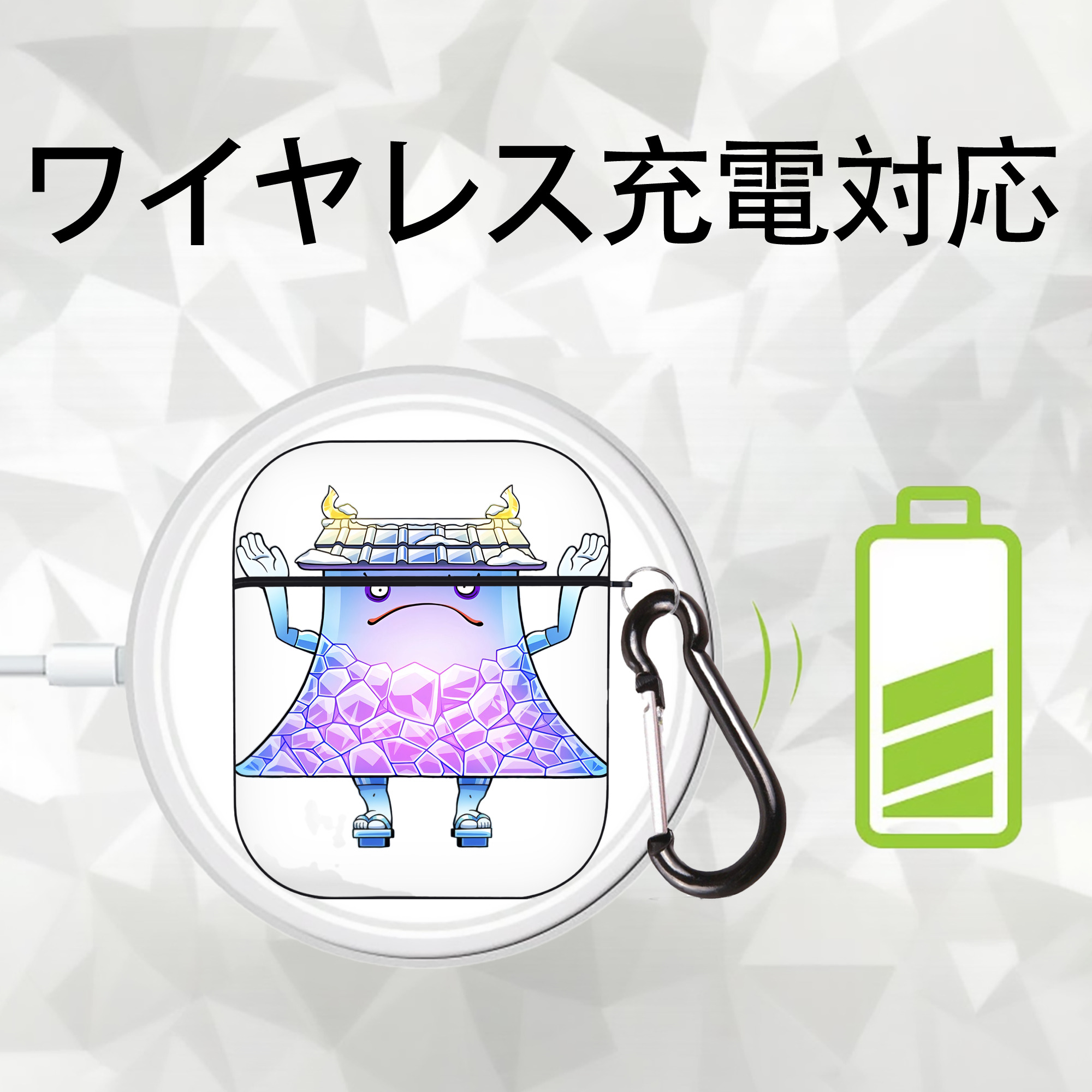 妖怪ウォッチ Yo-kai Watch AirPods 第2世代保護ケース ハードシェル ブラック 耐衝撃・防指紋・カラビナ付き