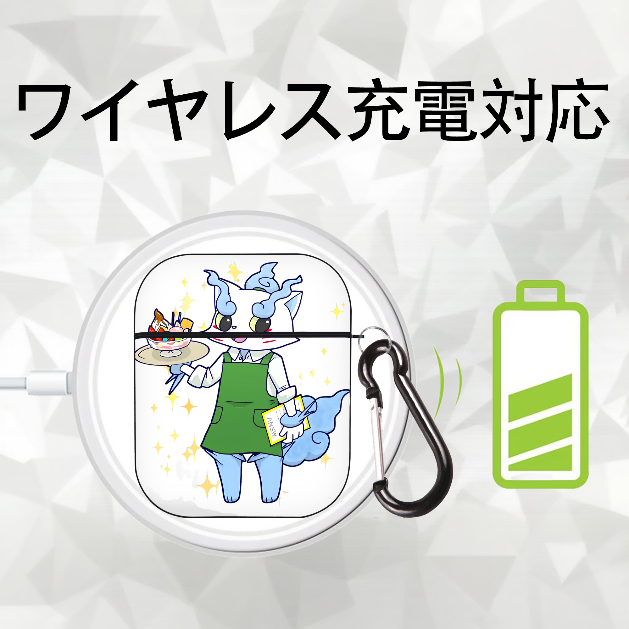 妖怪ウォッチ Yo-kai Watch AirPods 第2世代保護ケース ハードシェル ブラック 耐衝撃・防指紋・カラビナ付き