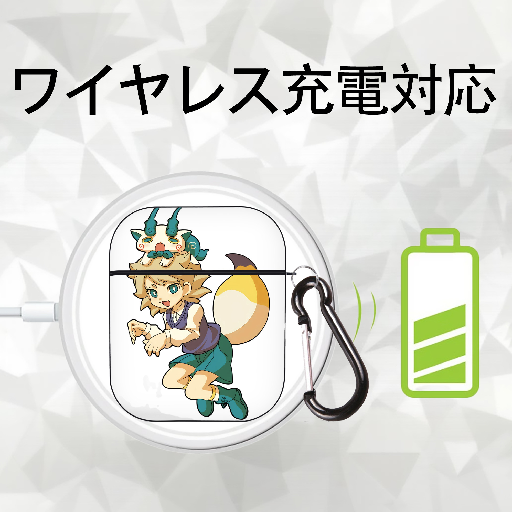 妖怪ウォッチ Yo-kai Watch AirPods 第2世代保護ケース ハードシェル ブラック 耐衝撃・防指紋・カラビナ付き