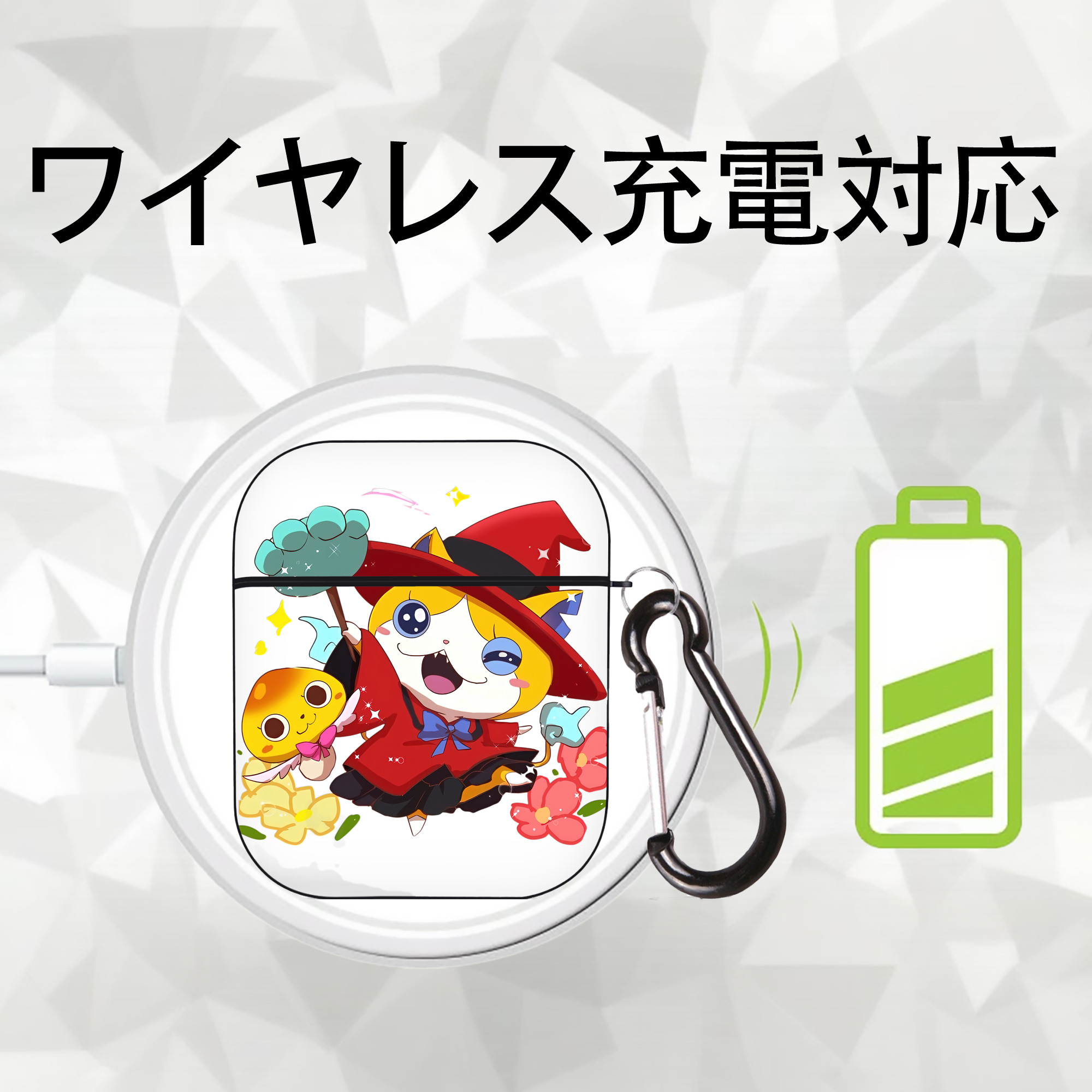 妖怪ウォッチ Yo-kai Watch AirPods 第2世代保護ケース ハードシェル ブラック 耐衝撃・防指紋・カラビナ付き