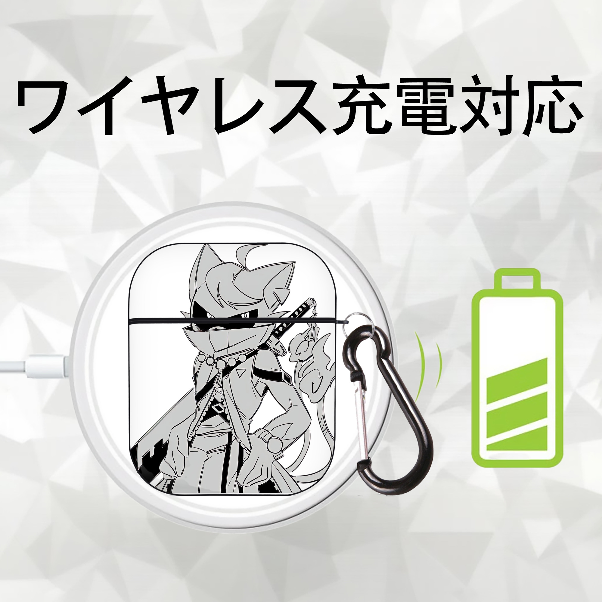 妖怪ウォッチ Yo-kai Watch AirPods 第2世代保護ケース ハードシェル ブラック 耐衝撃・防指紋・カラビナ付き