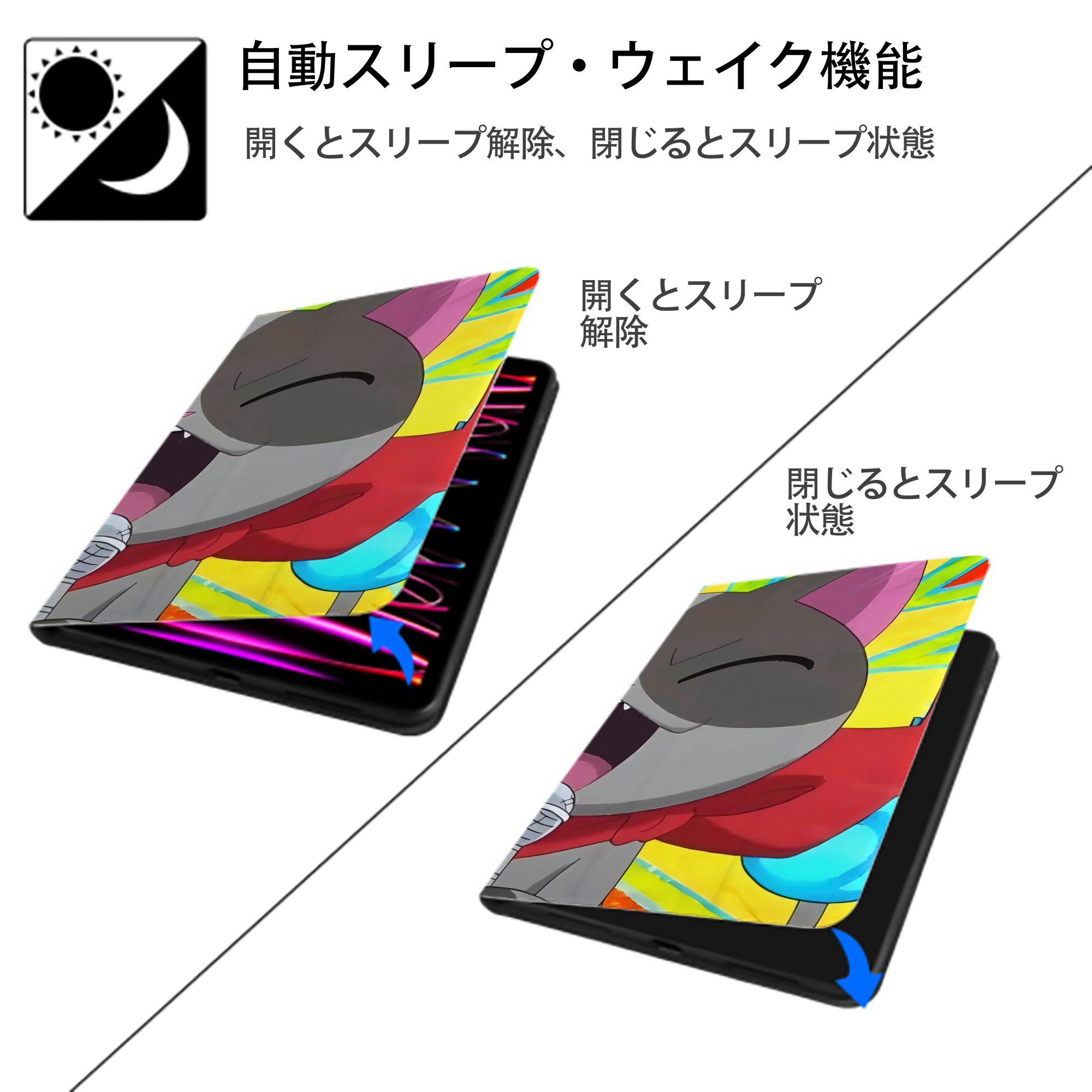 妖怪ウォッチ Yo-kai Watch IPad ケース ブック型 PUレザー TPU 耐衝撃 軽量 薄型 ペン収納なし 全面保護 IPad 各モデル対応
