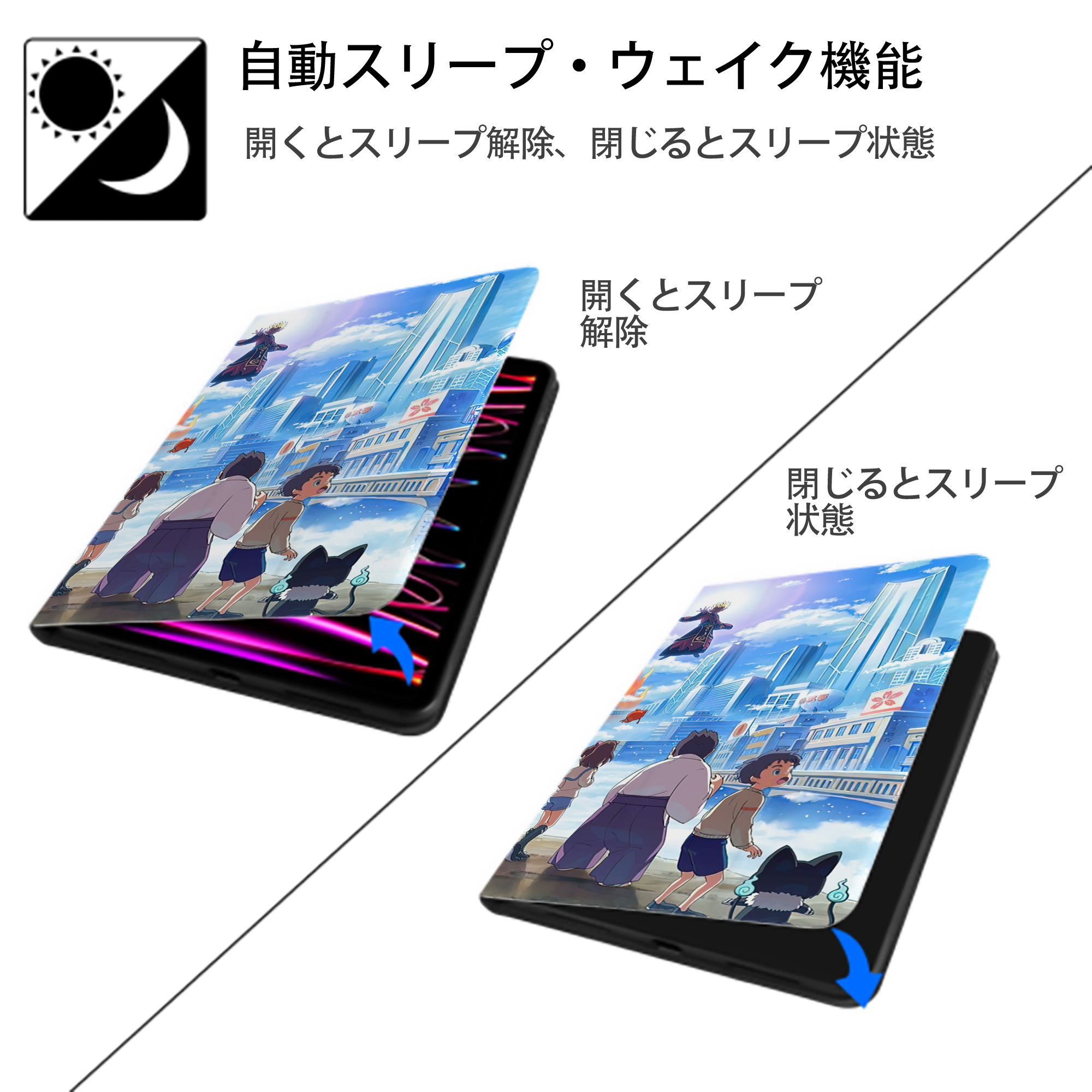 妖怪ウォッチ Yo-kai Watch IPad ケース ブック型 PUレザー TPU 耐衝撃 軽量 薄型 ペン収納なし 全面保護 IPad 各モデル対応