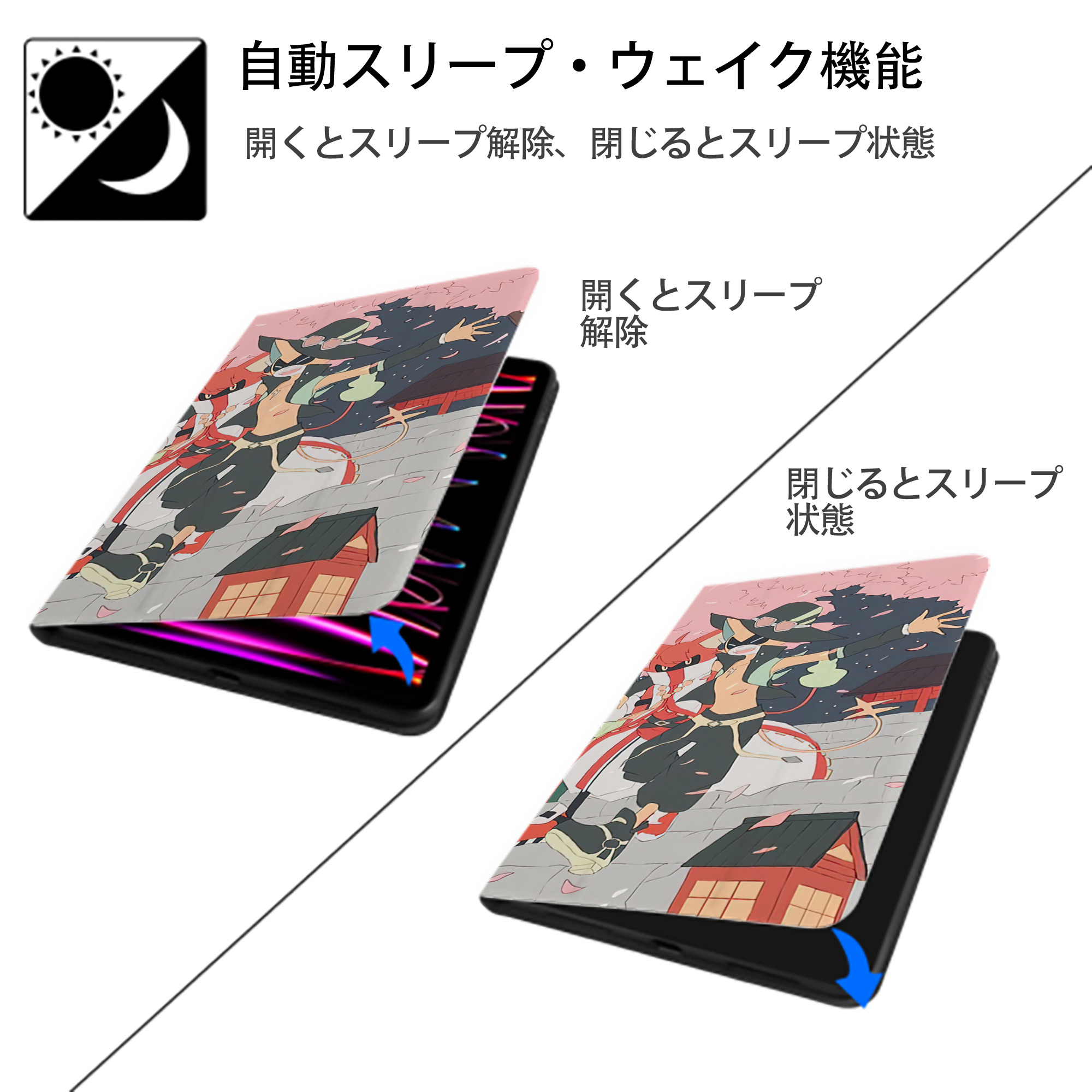 妖怪ウォッチ Yo-kai Watch IPad ケース ブック型 PUレザー TPU 耐衝撃 軽量 薄型 ペン収納なし 全面保護 IPad 各モデル対応