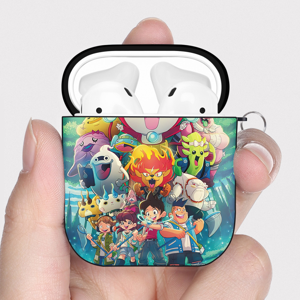 （画像用） 妖怪ウォッチ Yo-kai Watch AirPods 第2世代保護ケース ハードシェル ブラック 耐衝撃・防指紋・カラビナ付き