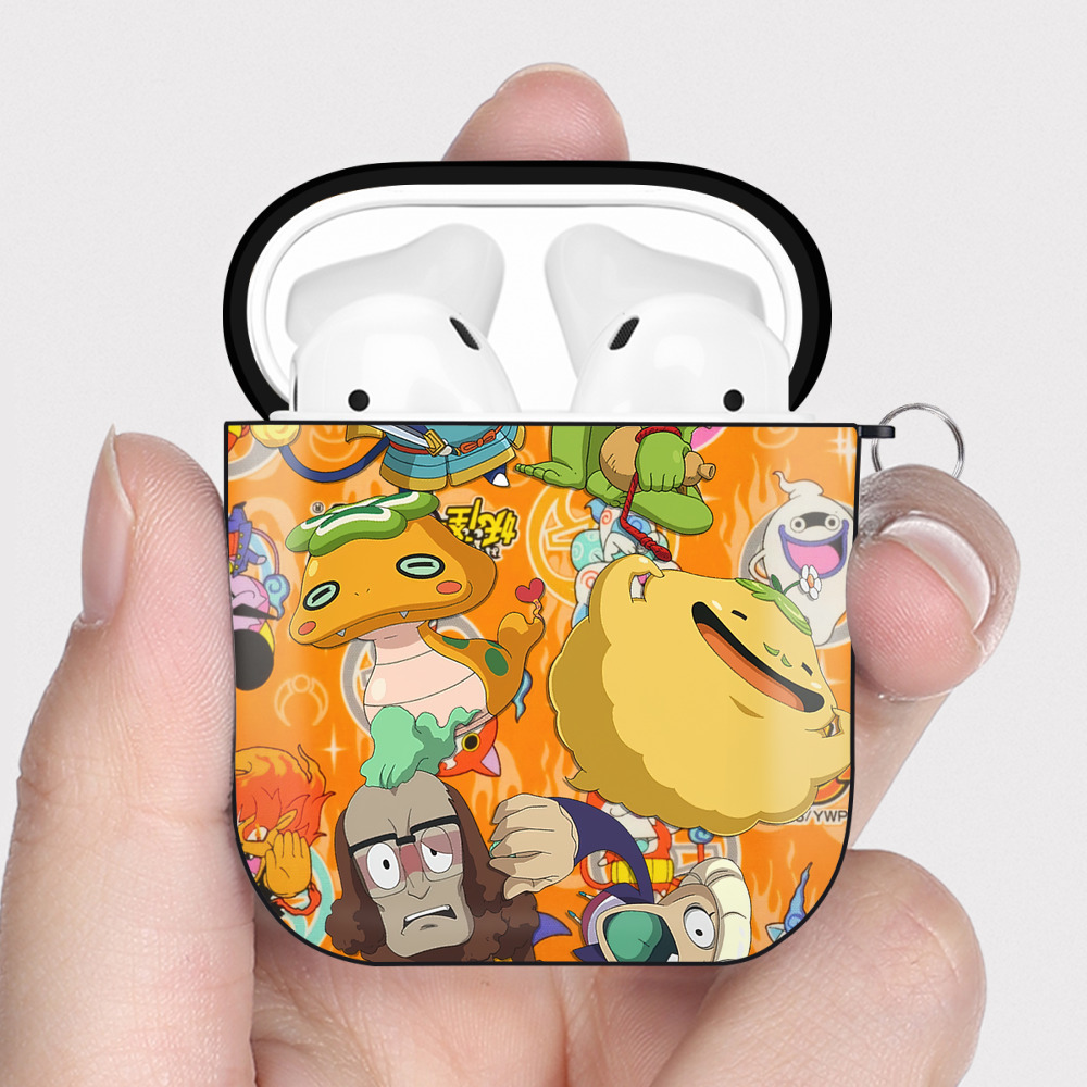 （画像用） 妖怪ウォッチ Yo-kai Watch AirPods 第2世代保護ケース ハードシェル ブラック 耐衝撃・防指紋・カラビナ付き