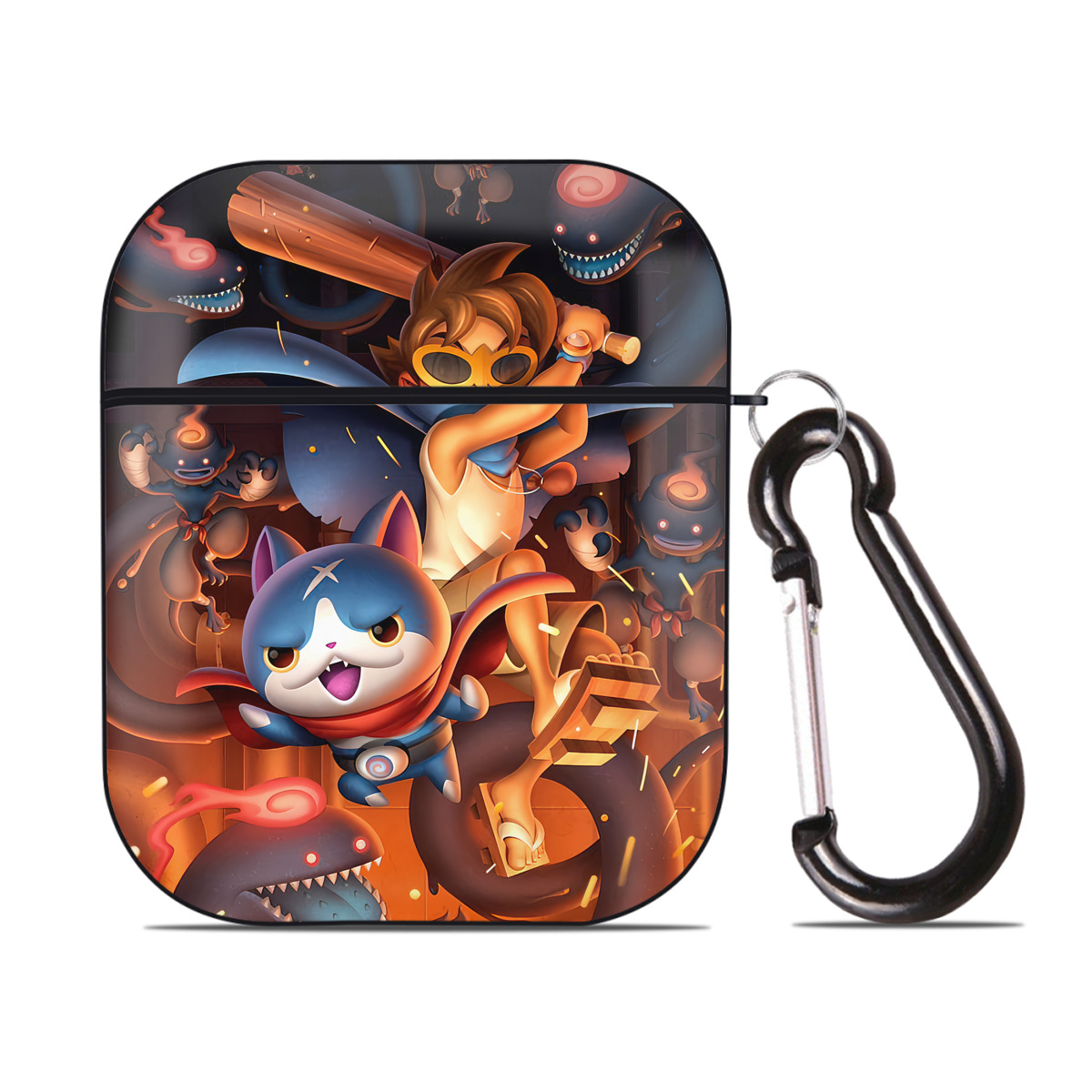 （画像用） 妖怪ウォッチ Yo-kai Watch AirPods 第2世代保護ケース ハードシェル ブラック 耐衝撃・防指紋・カラビナ付き