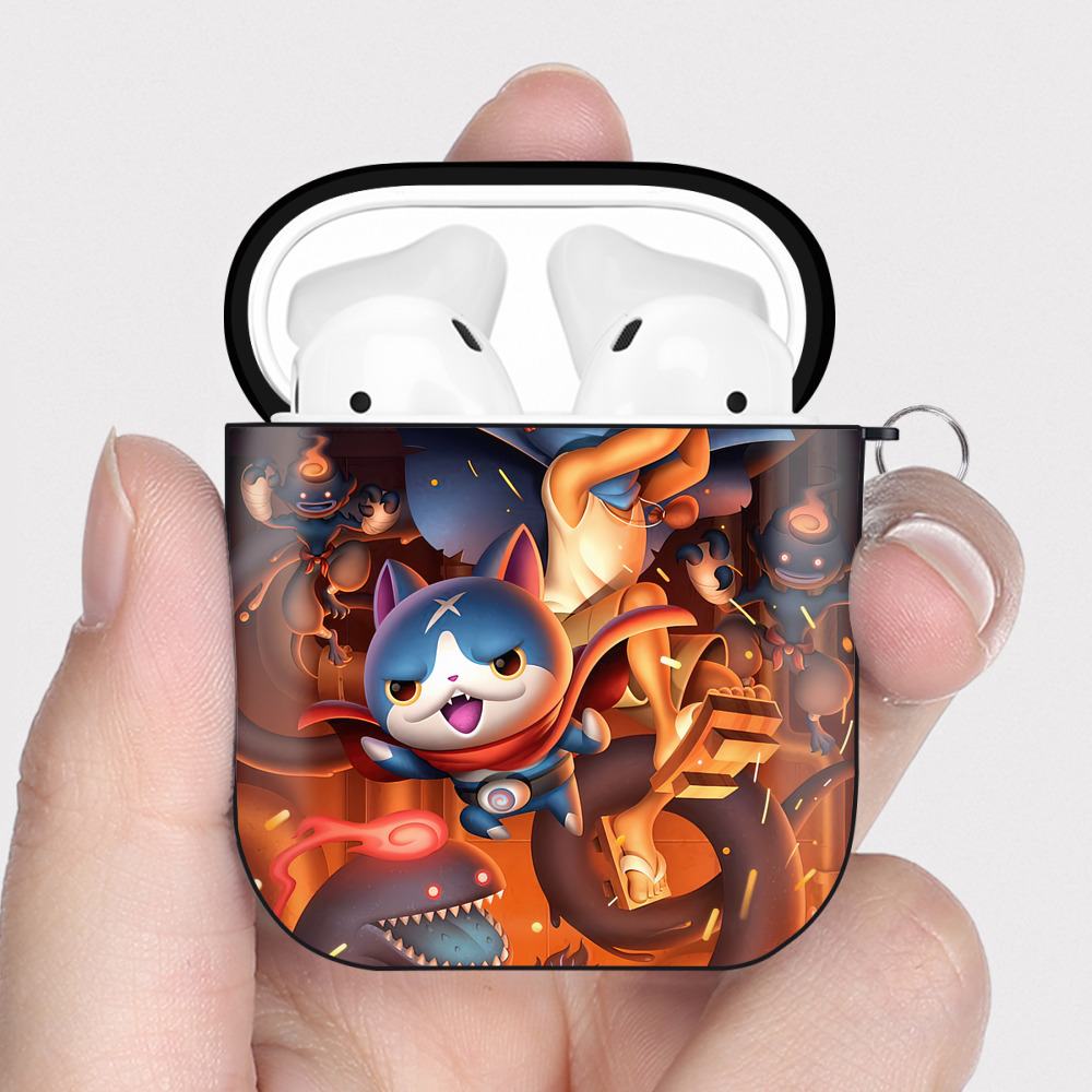（画像用） 妖怪ウォッチ Yo-kai Watch AirPods 第2世代保護ケース ハードシェル ブラック 耐衝撃・防指紋・カラビナ付き