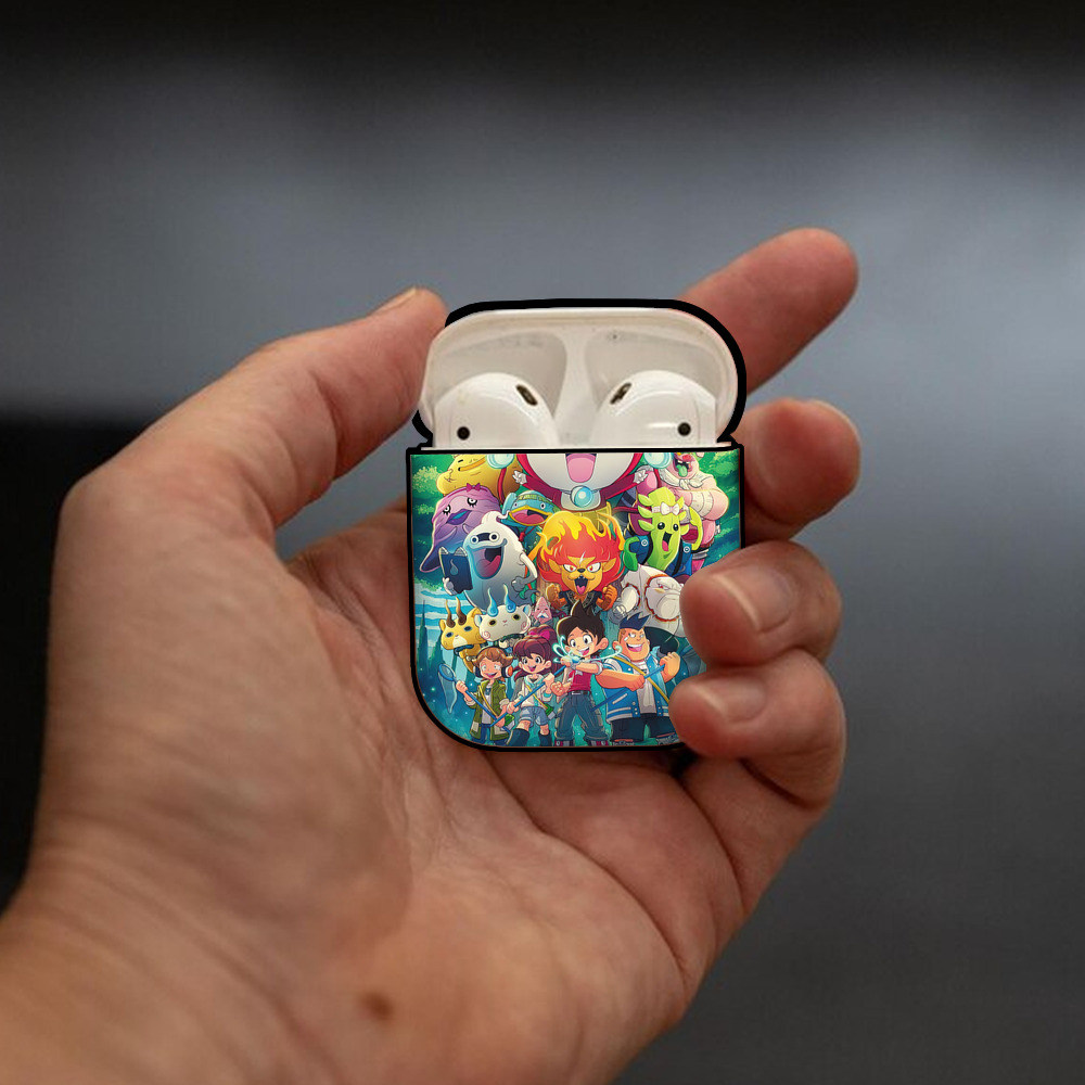 妖怪ウォッチ Yo-kai Watch AirPods 第2世代保護ケース ハードシェル ブラック 耐衝撃・防指紋・カラビナ付き