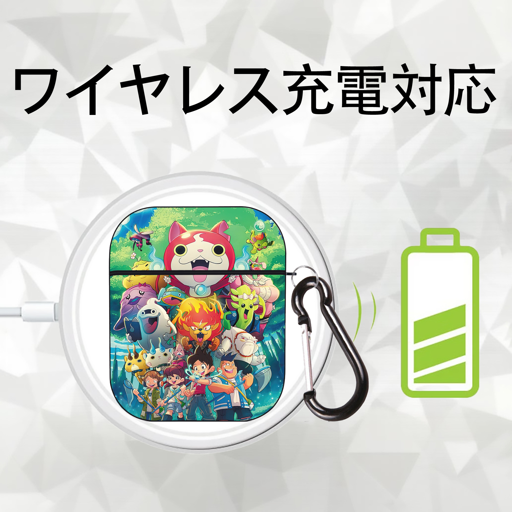妖怪ウォッチ Yo-kai Watch AirPods 第2世代保護ケース ハードシェル ブラック 耐衝撃・防指紋・カラビナ付き