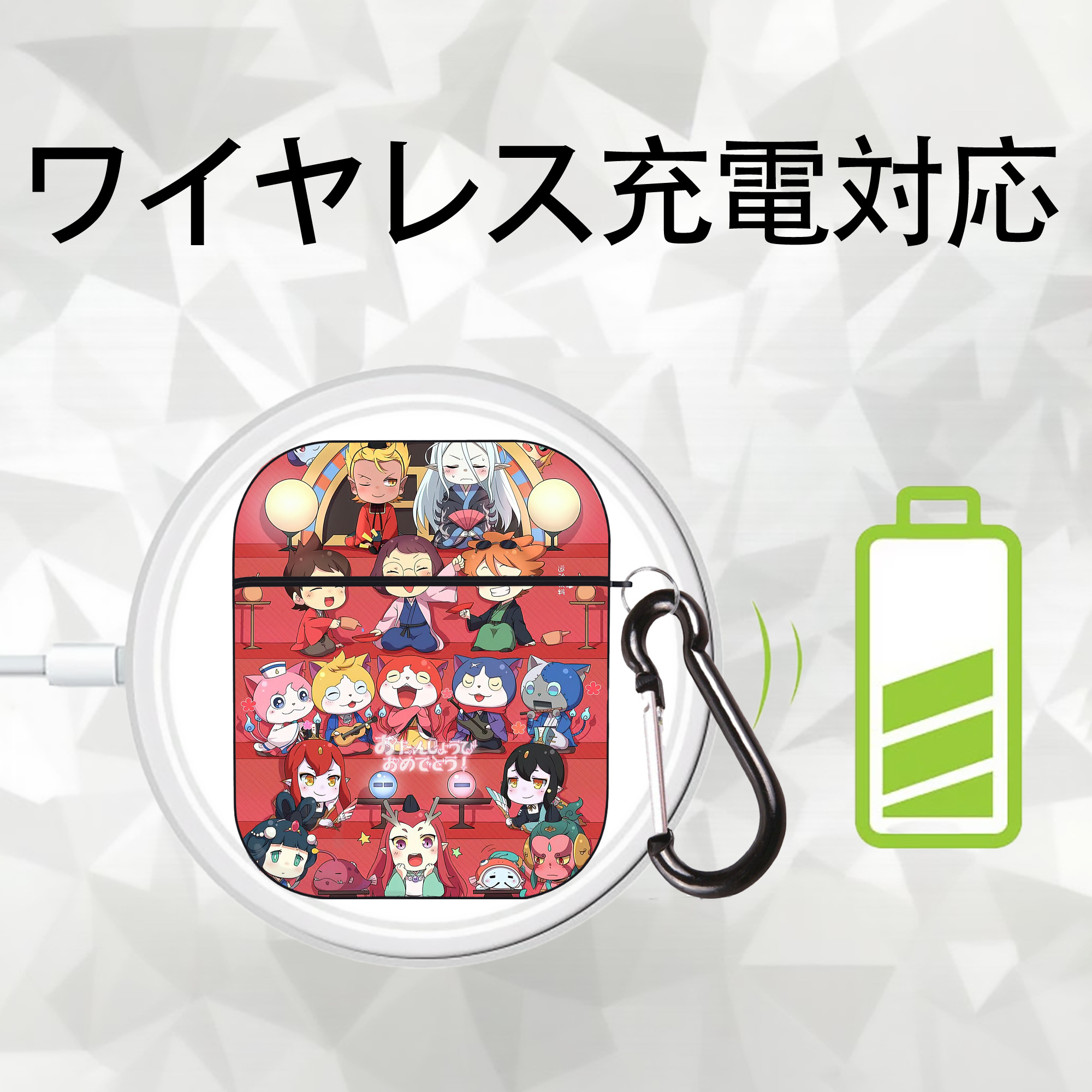 妖怪ウォッチ Yo-kai Watch AirPods 第2世代保護ケース ハードシェル ブラック 耐衝撃・防指紋・カラビナ付き