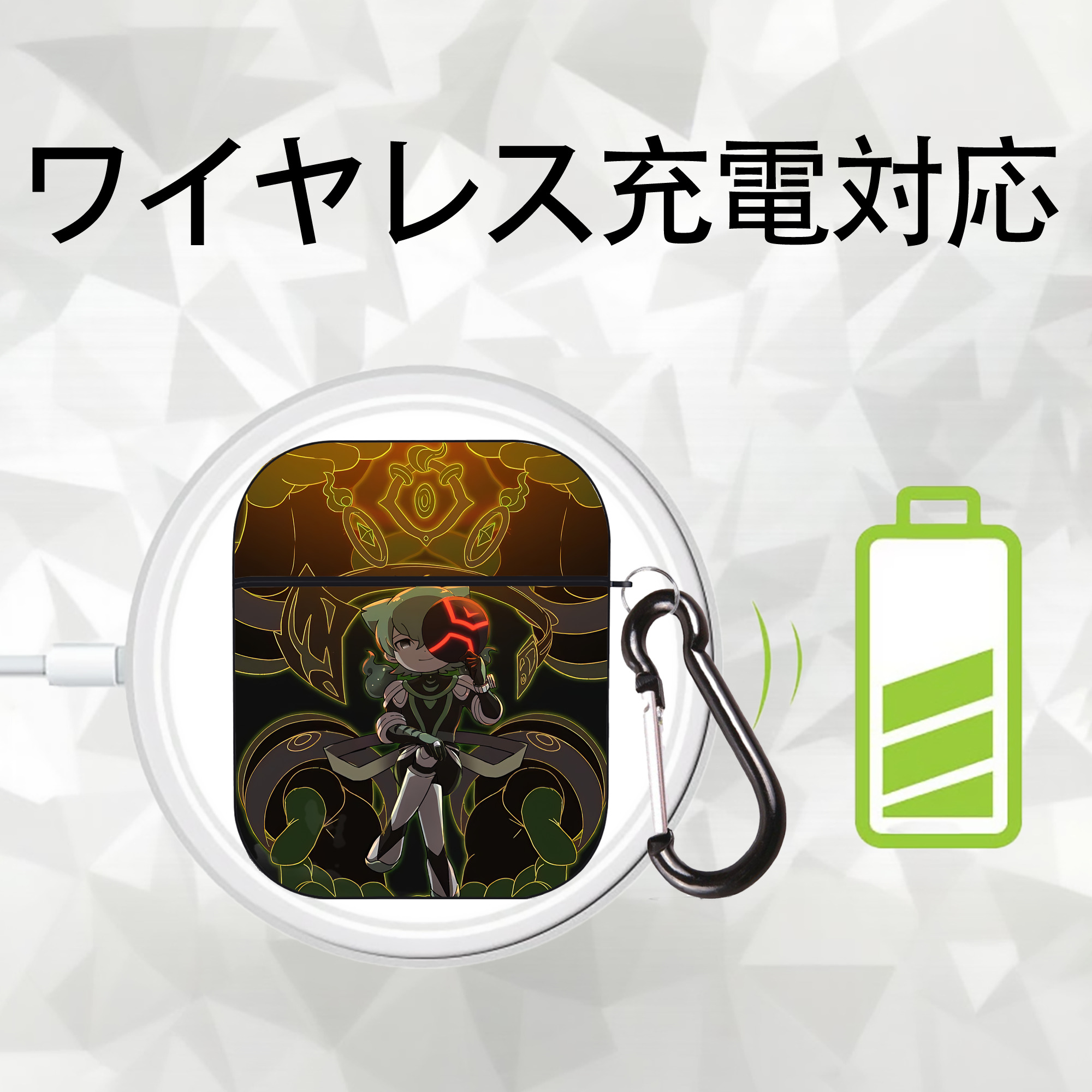 妖怪ウォッチ Yo-kai Watch AirPods 第2世代保護ケース ハードシェル ブラック 耐衝撃・防指紋・カラビナ付き