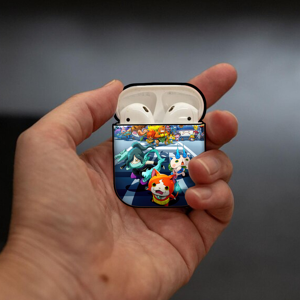 妖怪ウォッチ Yo-kai Watch AirPods 第2世代保護ケース ハードシェル ブラック 耐衝撃・防指紋・カラビナ付き