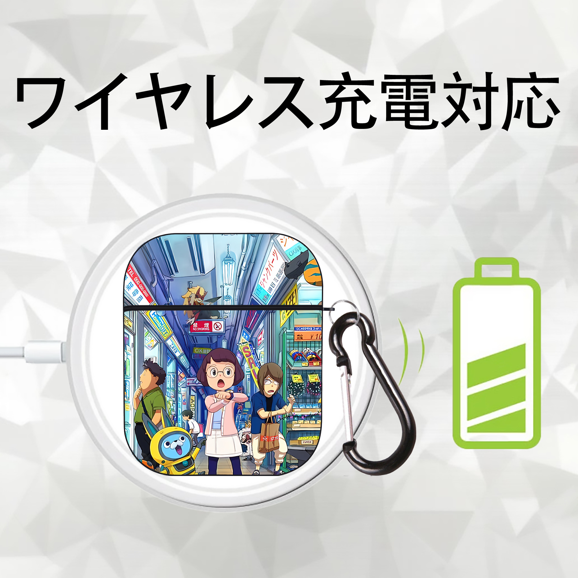 妖怪ウォッチ Yo-kai Watch AirPods 第2世代保護ケース ハードシェル ブラック 耐衝撃・防指紋・カラビナ付き