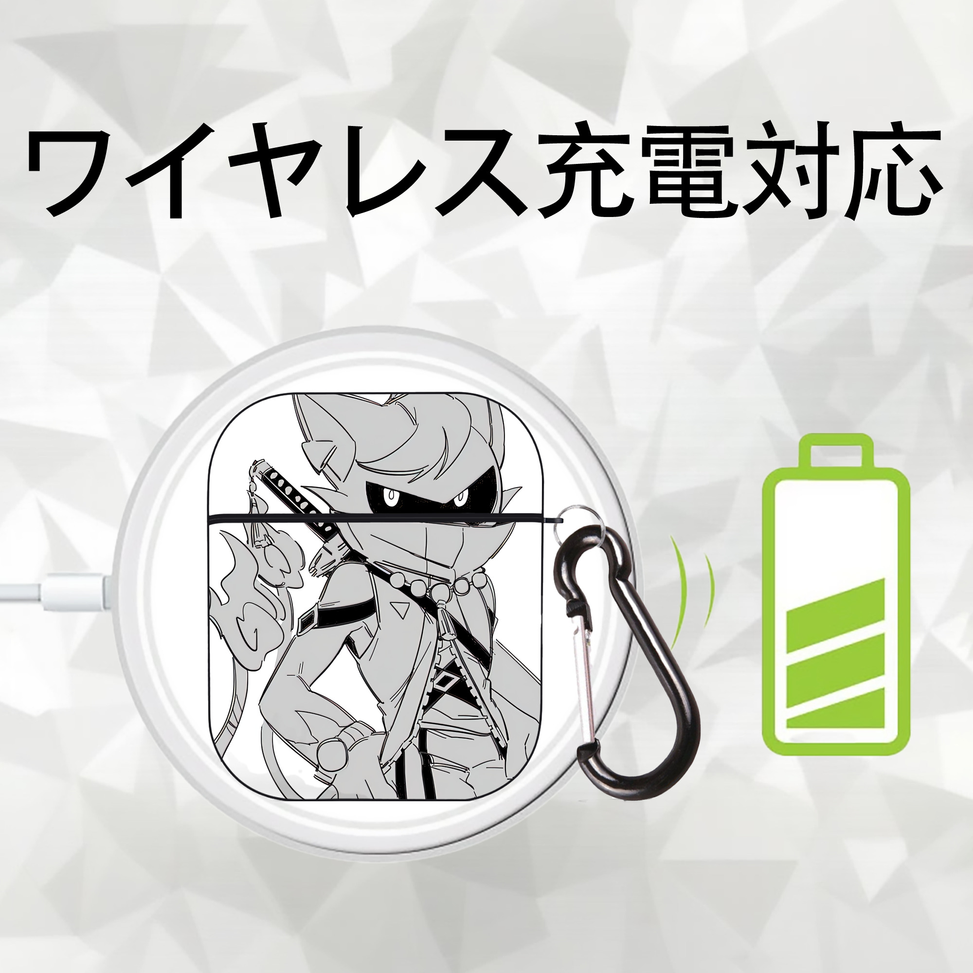 妖怪ウォッチ Yo-kai Watch AirPods 第2世代保護ケース ハードシェル ブラック 耐衝撃・防指紋・カラビナ付き