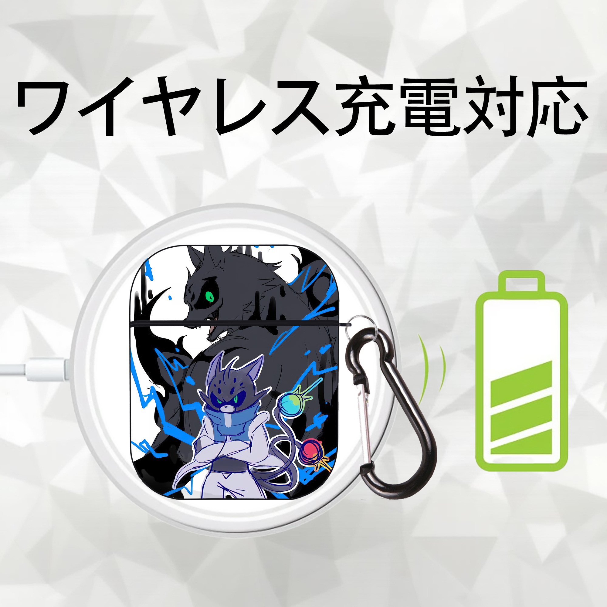 妖怪ウォッチ Yo-kai Watch AirPods 第2世代保護ケース ハードシェル ブラック 耐衝撃・防指紋・カラビナ付き