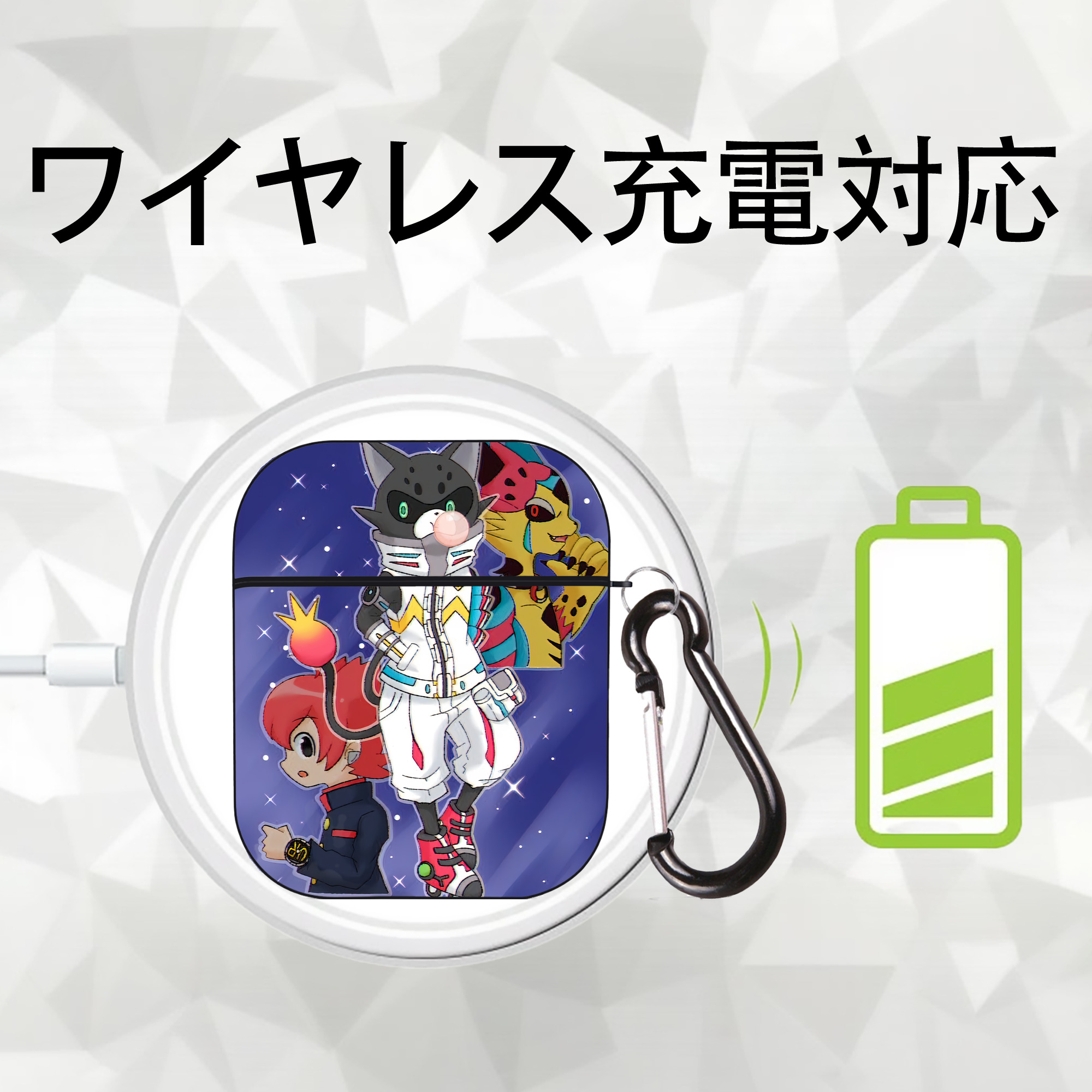 妖怪ウォッチ Yo-kai Watch AirPods 第2世代保護ケース ハードシェル ブラック 耐衝撃・防指紋・カラビナ付き