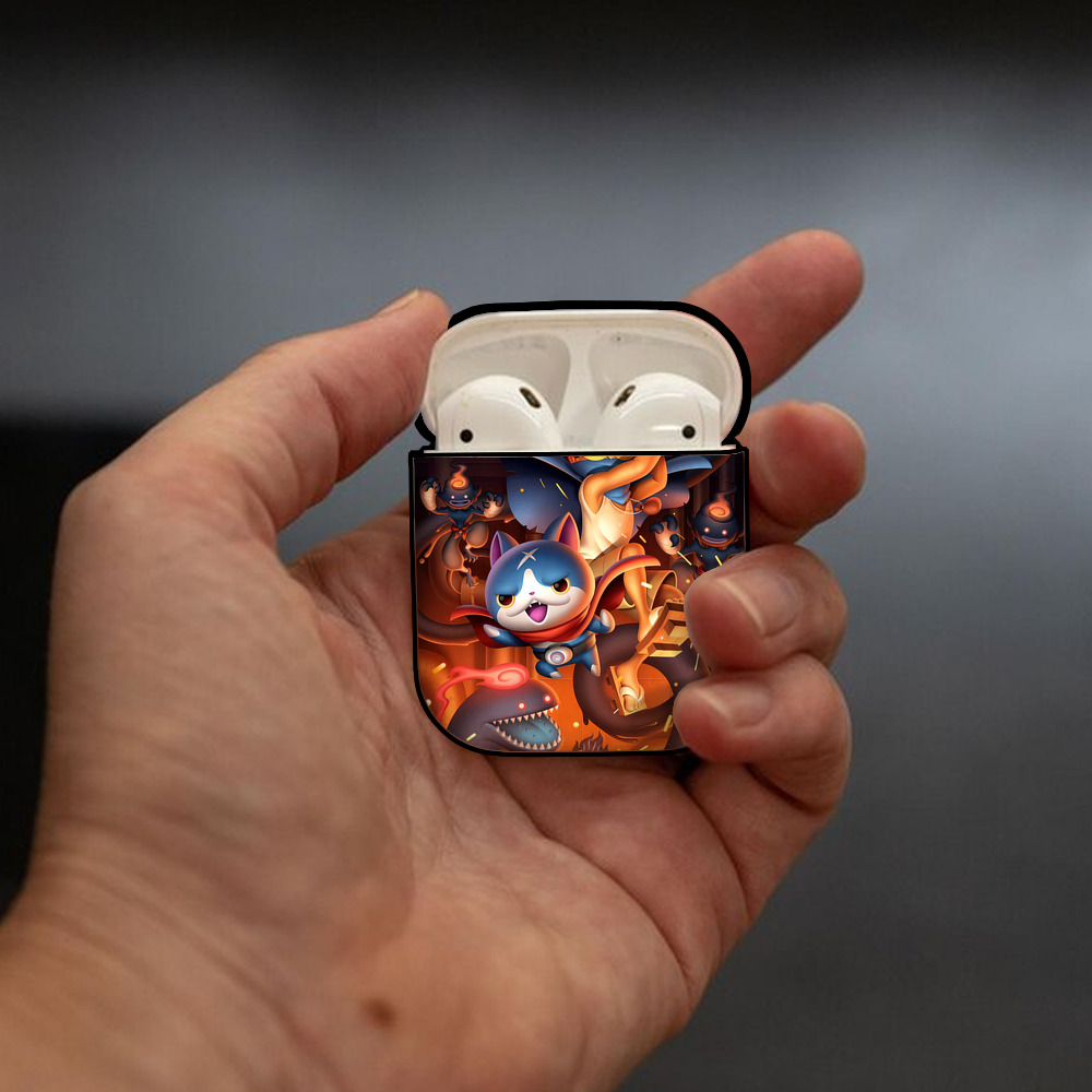 妖怪ウォッチ Yo-kai Watch AirPods 第2世代保護ケース ハードシェル ブラック 耐衝撃・防指紋・カラビナ付き
